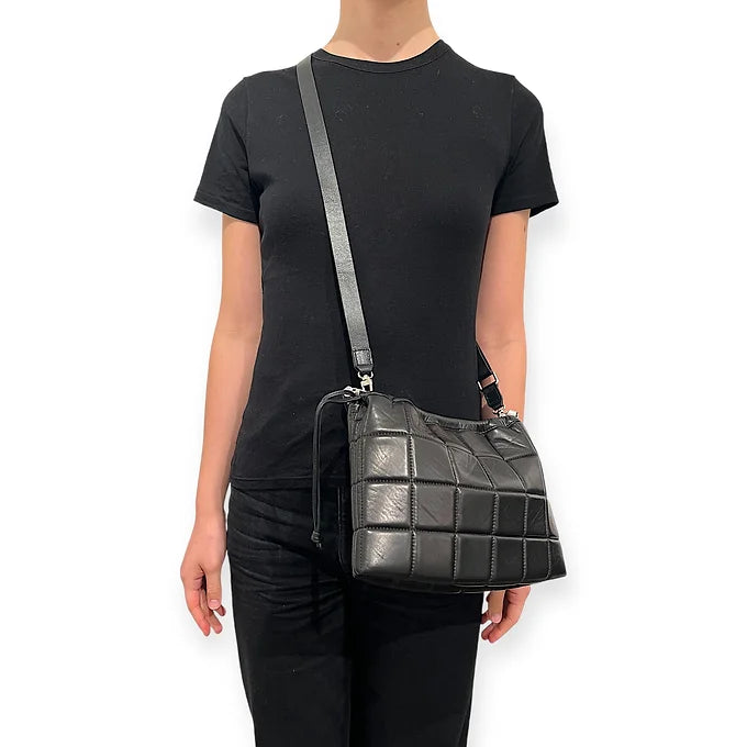 Drawstring Pocket - String medium - Cognac and black quilted