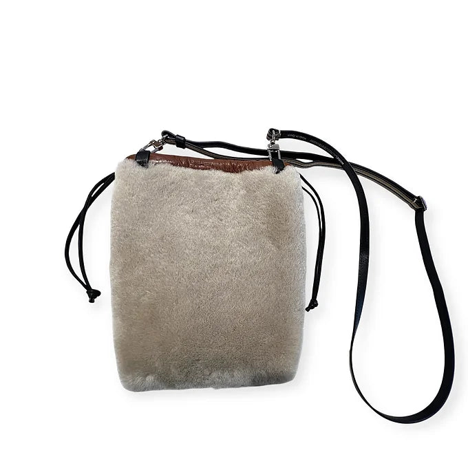 Drawstring Pocket - Micro String - Beige and cognac suede