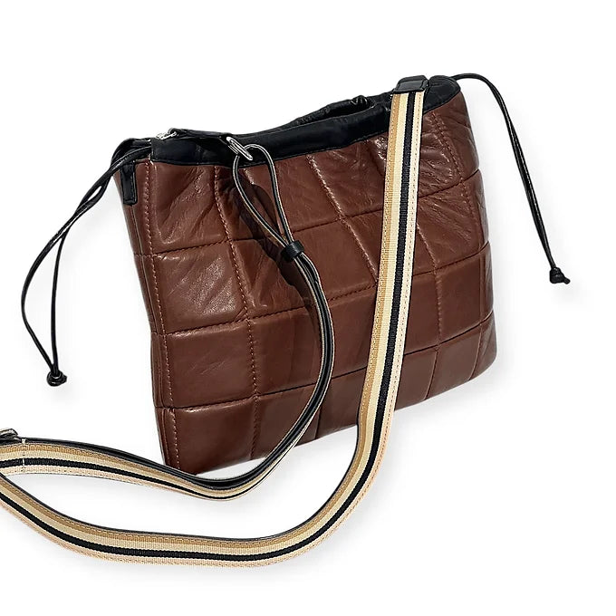 Drawstring Pocket - String medium - Cognac and black quilted