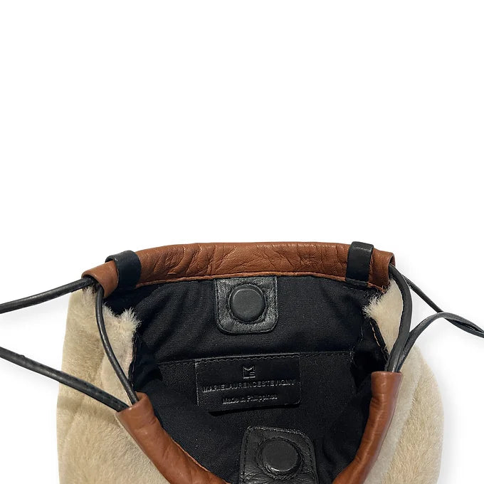 Drawstring Pocket - Micro String - Beige and cognac suede