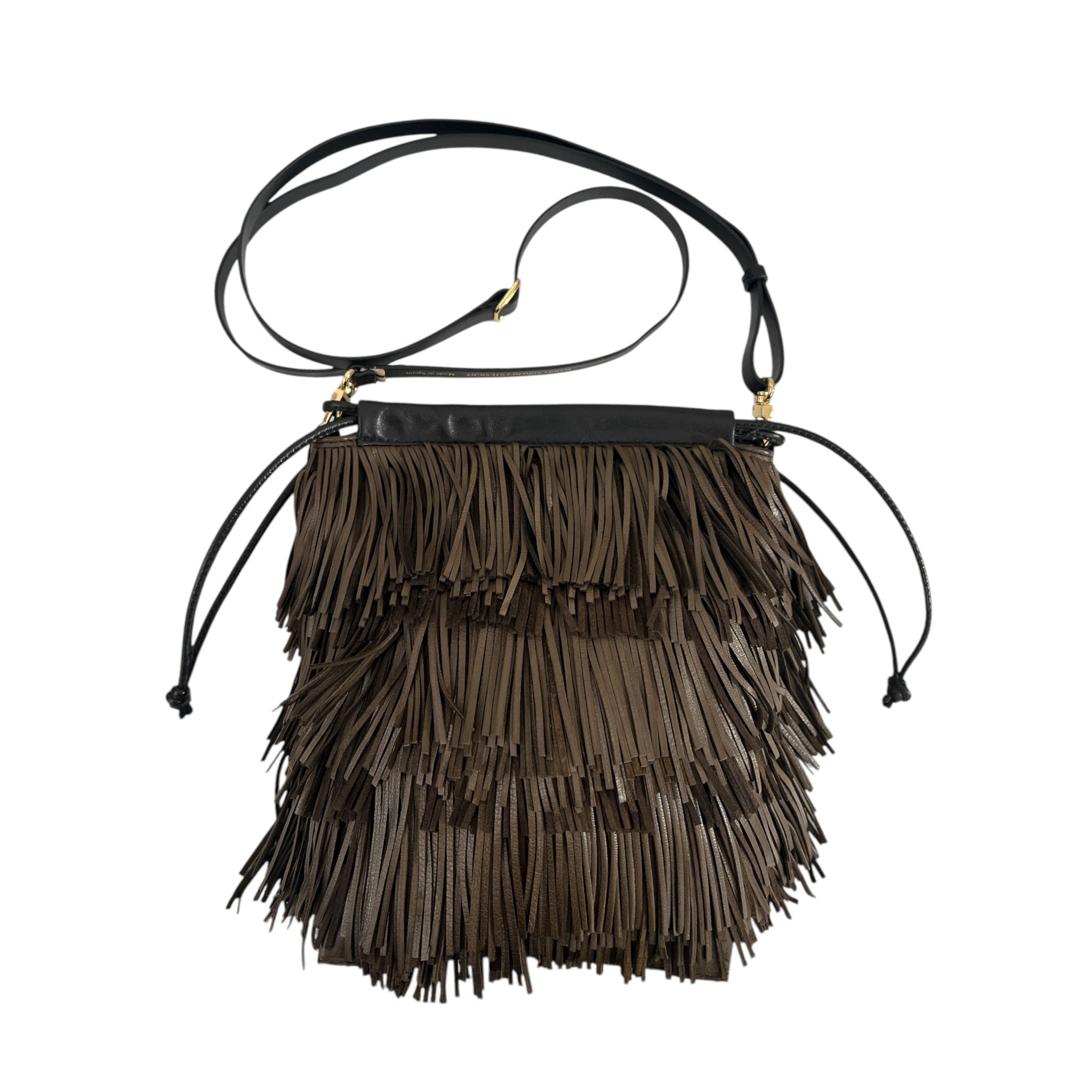 Pochette à lien de serrage - String micro franges - Ebène et noir