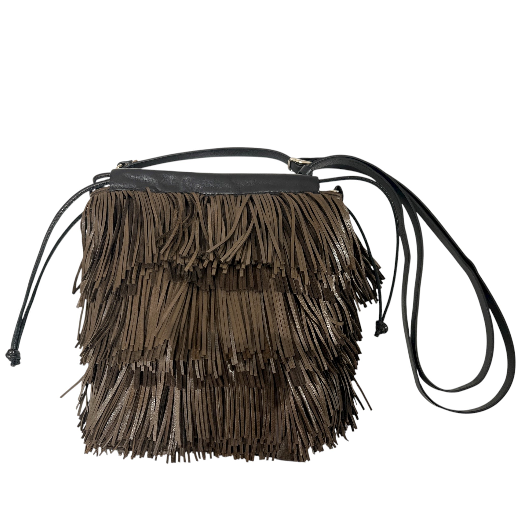 Pochette à lien de serrage - String micro franges - Ebène et noir