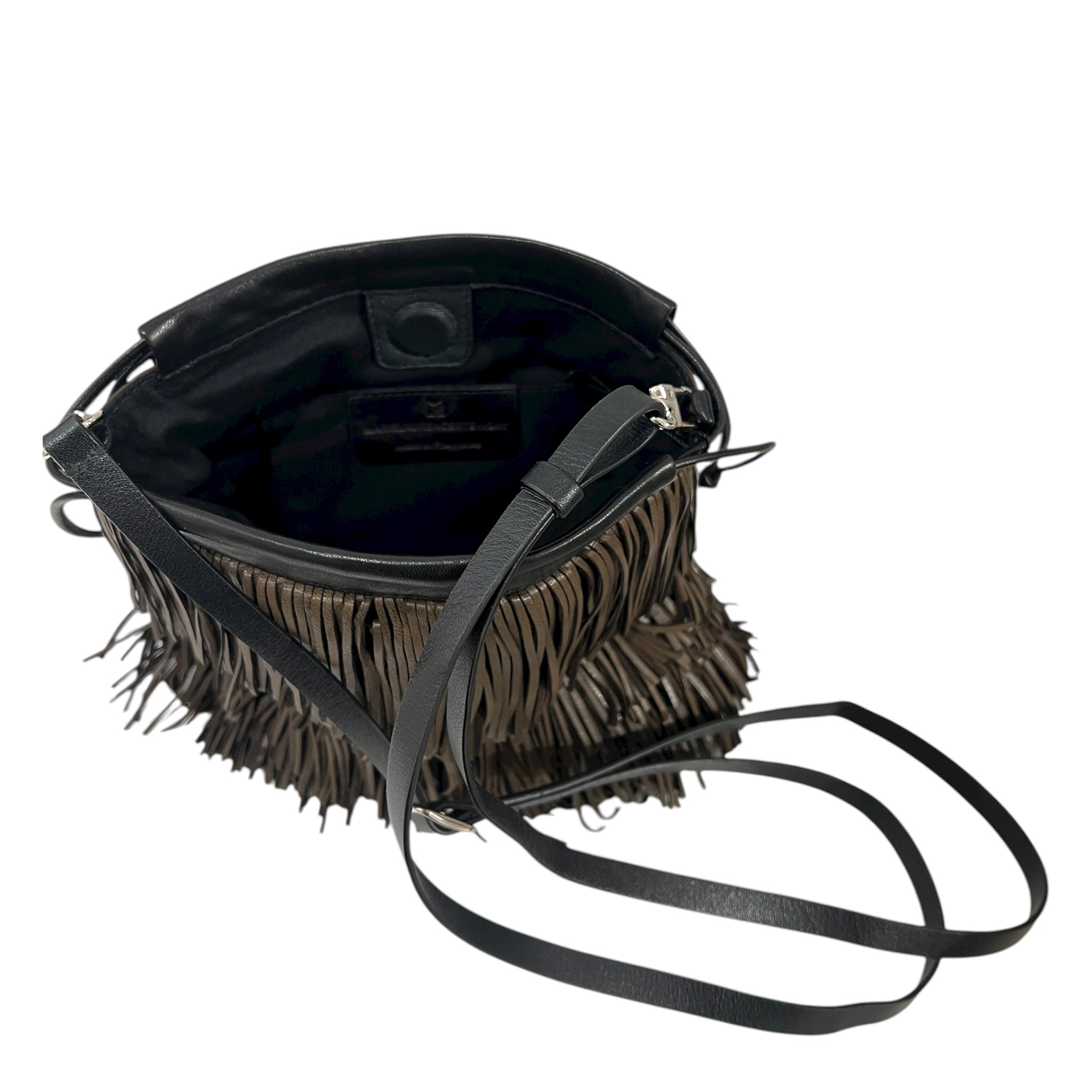 Pochette à lien de serrage - String micro franges - Ebène et noir