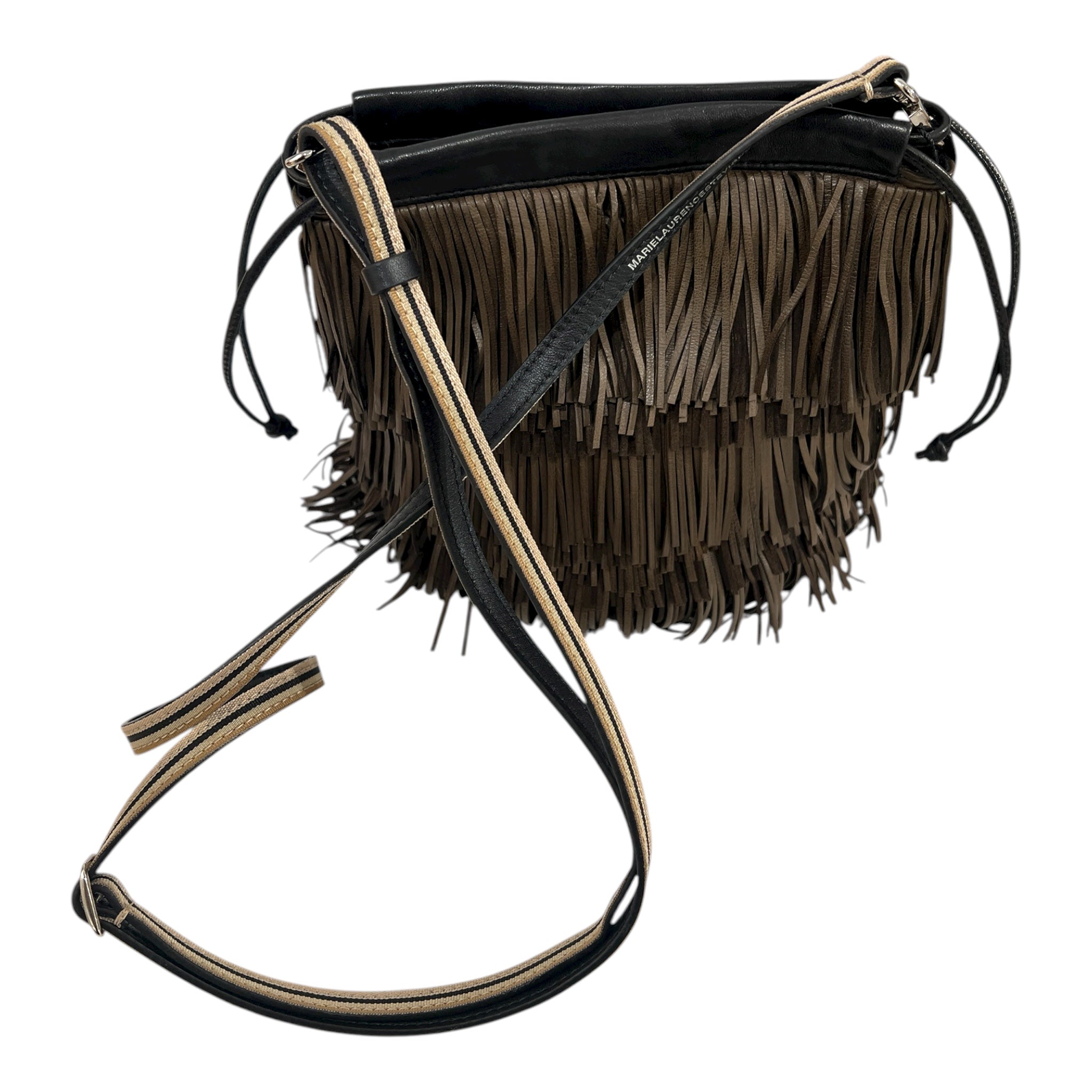 Pochette à lien de serrage - String micro franges - Ebène et noir