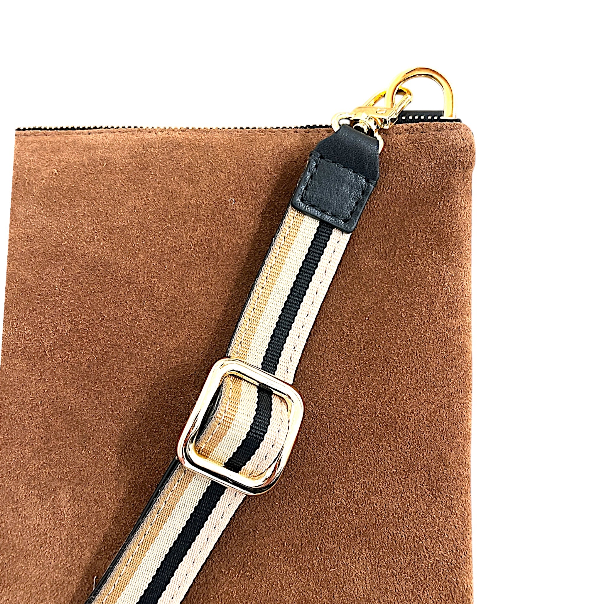 Duo pochettes medium - Daim camel et noir fintions or