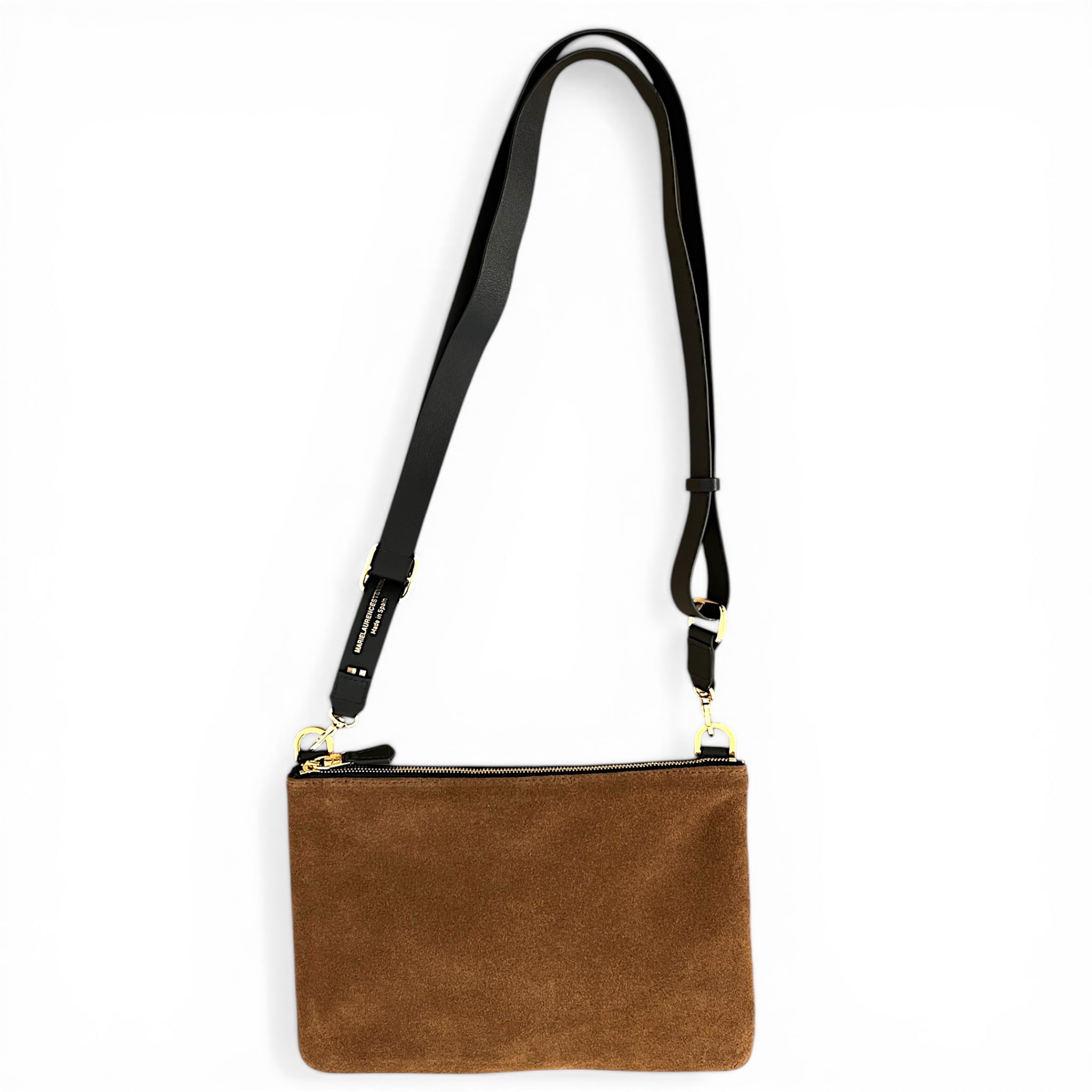 Duo pochettes medium en solo - Daim camel et noir fintions or