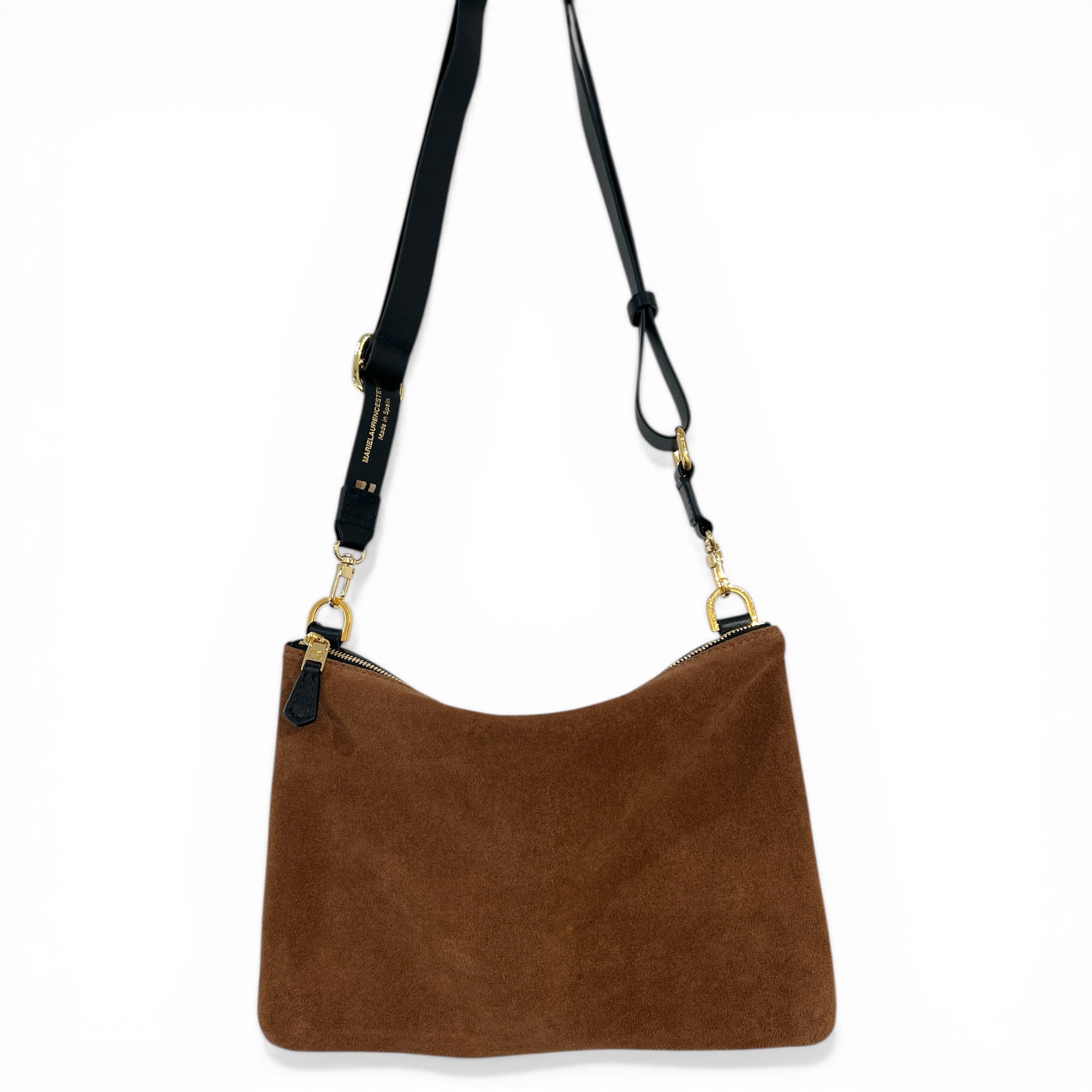 Duo pochettes medium - Daim camel et noir fintions or