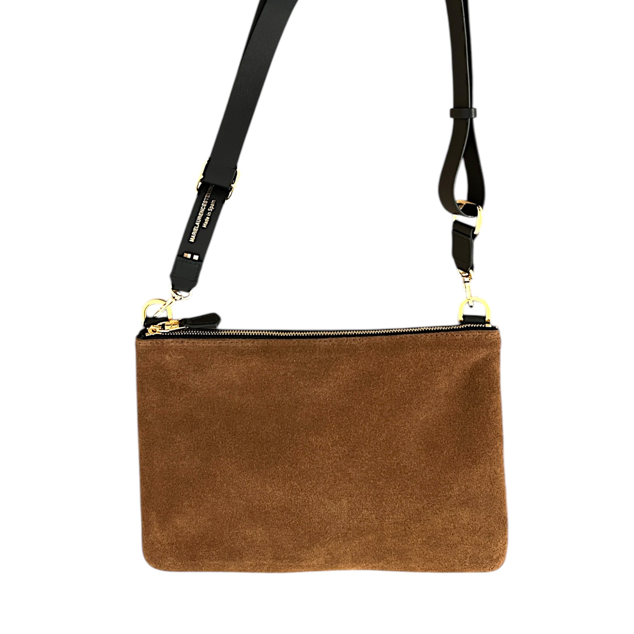 Duo pochettes medium - Daim camel et noir fintions or