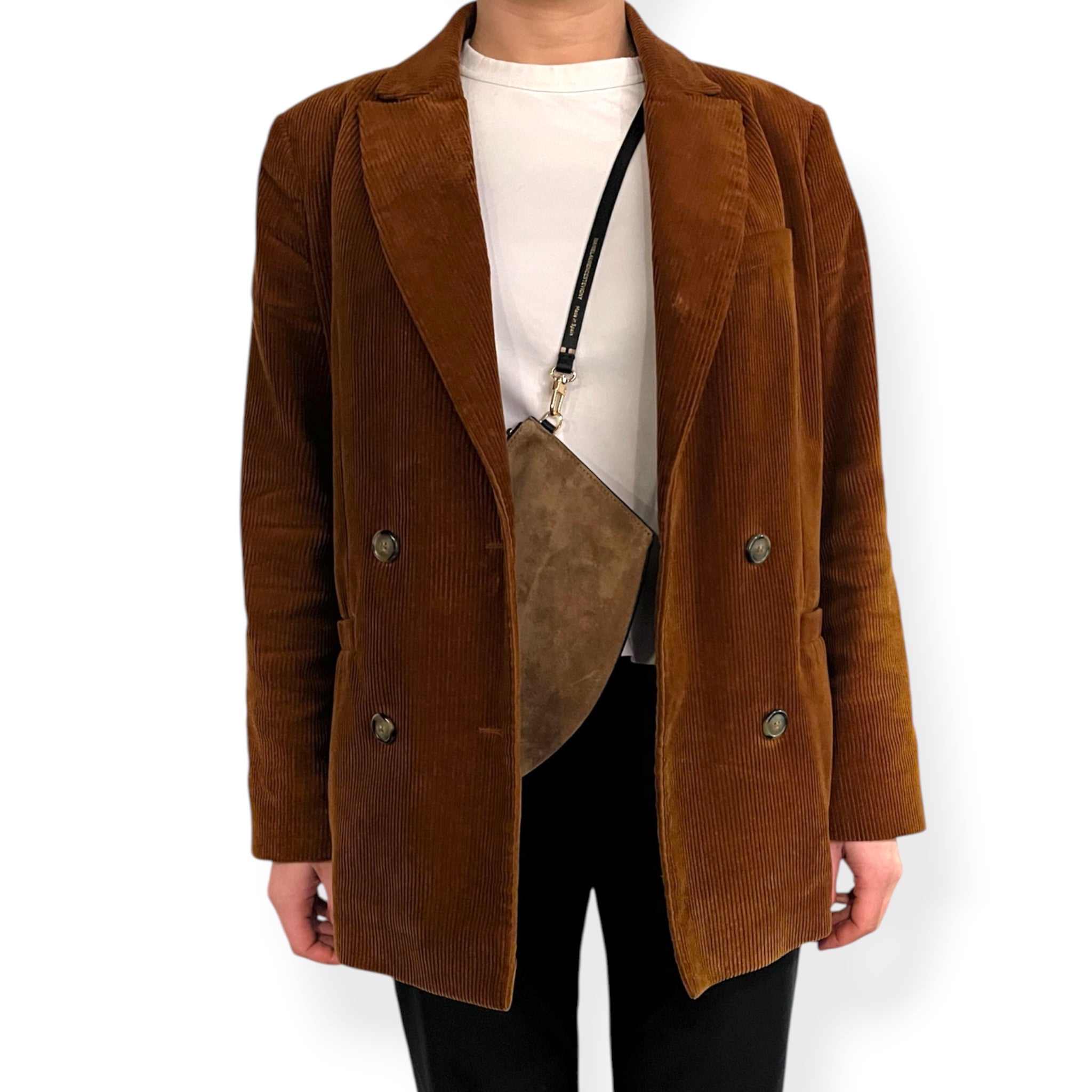 Pochette bandoulière - Zip medium - Daim camel , cuir noir et finitions dorées