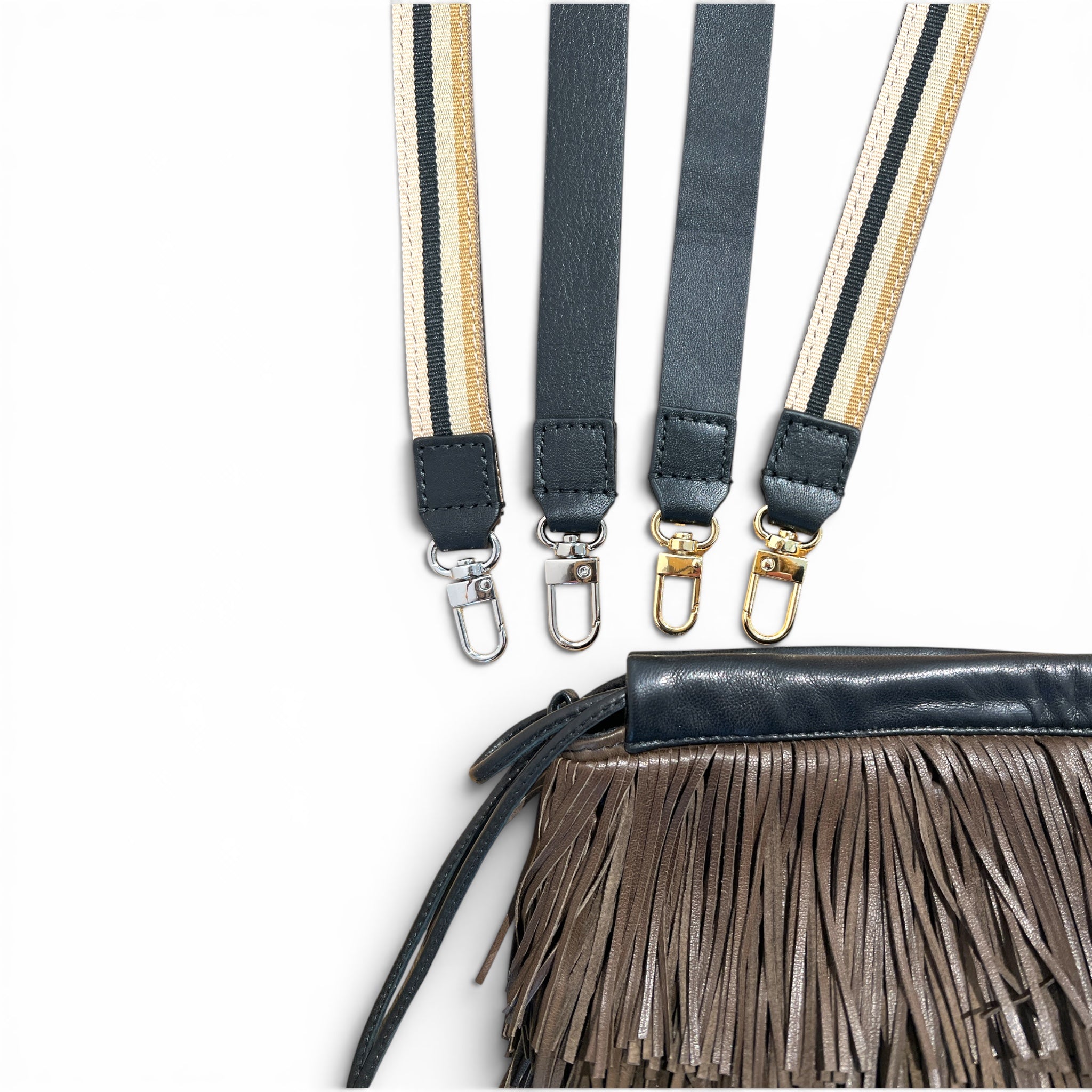 Pouch bag String fringed String bag - Ebony and black