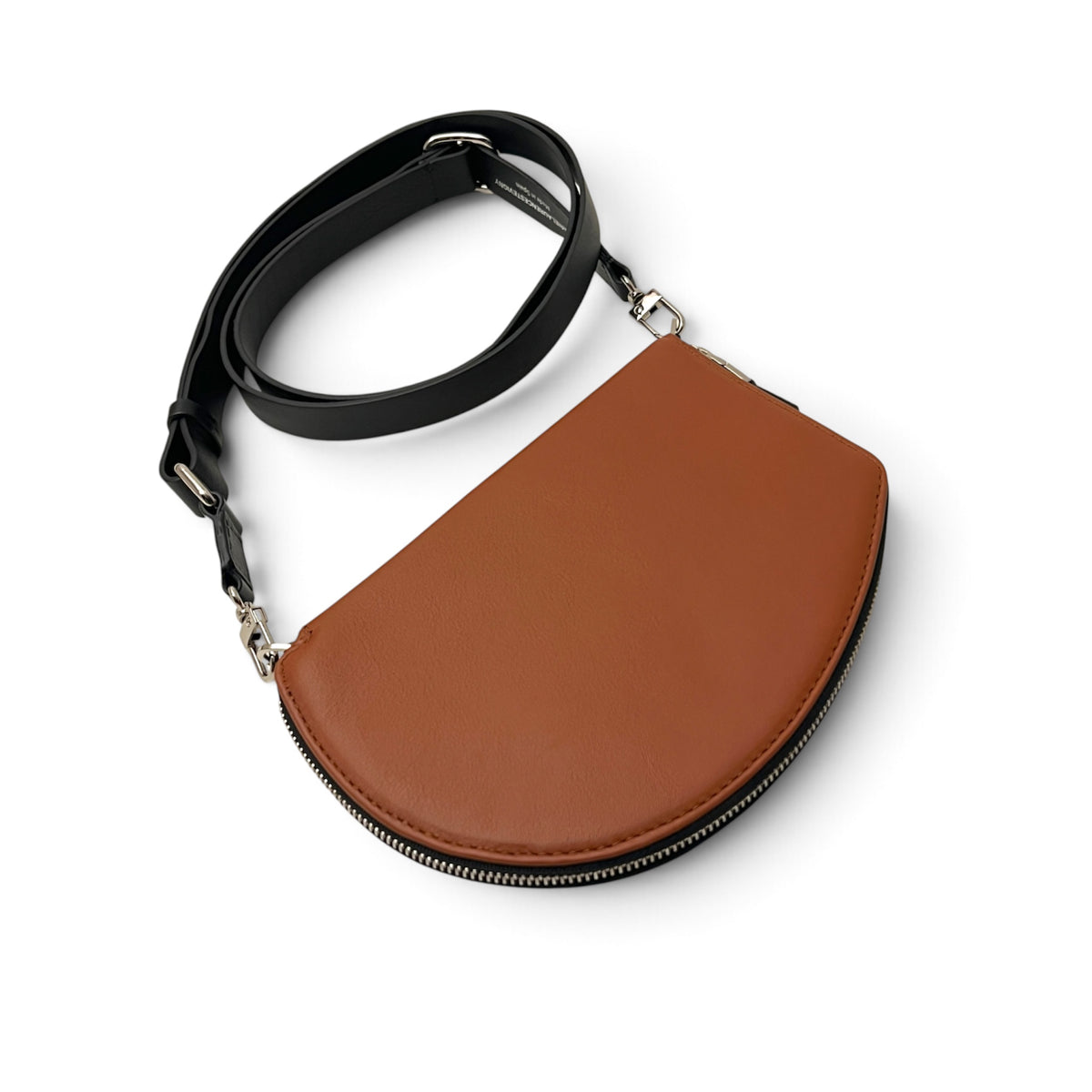 Pochette organisée bandoulière - Pocket medium - Cognac fintions argentées