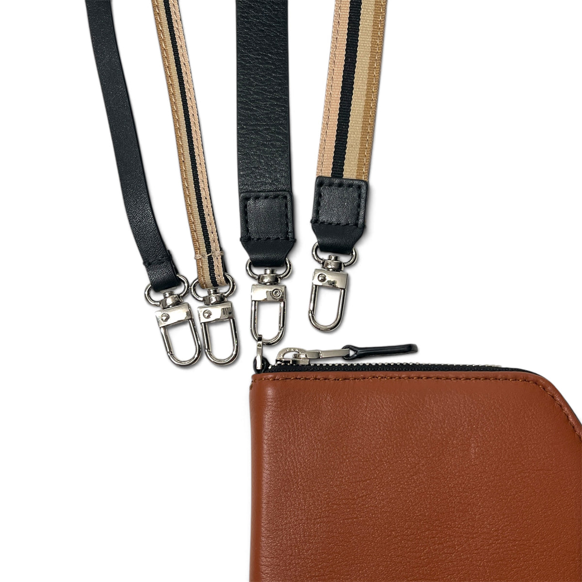 Organized Shoulder Bag - Medium " Pocket " - Cognac with Silver Accents