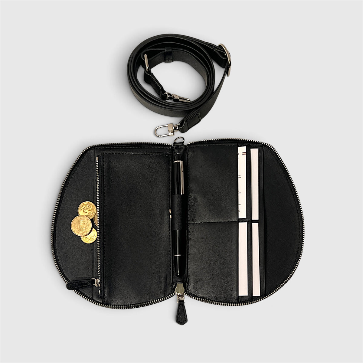 Pochette organisée bandoulière - Pocket medium - Noir fintions argentées