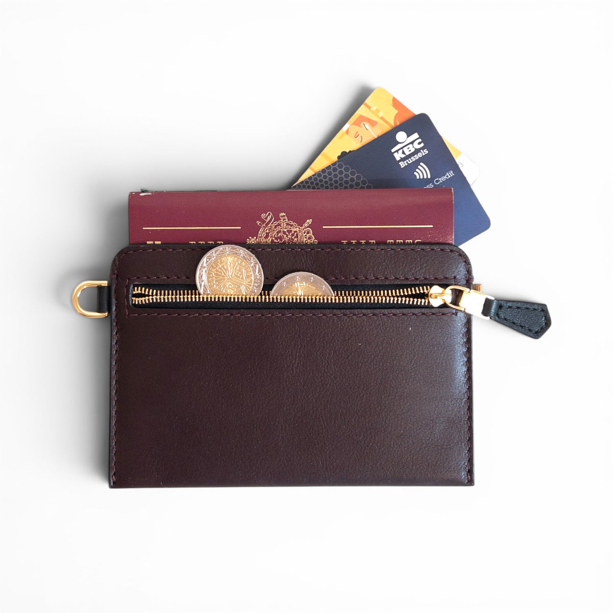 Portefeuille RFID - Zip Travel - Bordeaux et finitions dorées