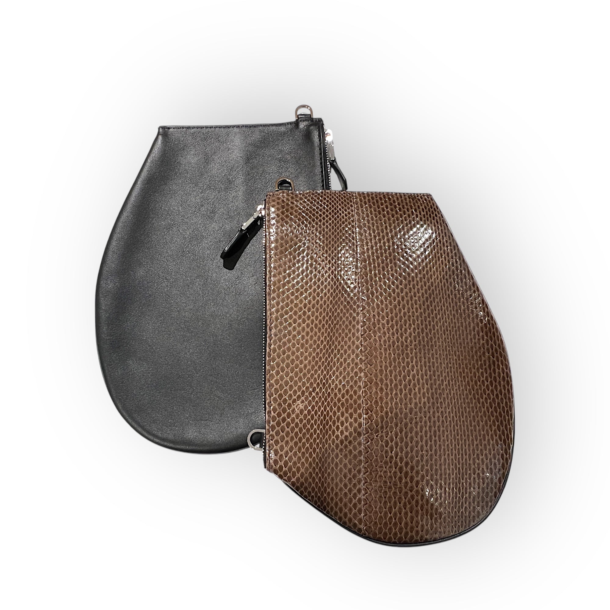 Pochette bandoulière - Zip medium - Serpent moka
