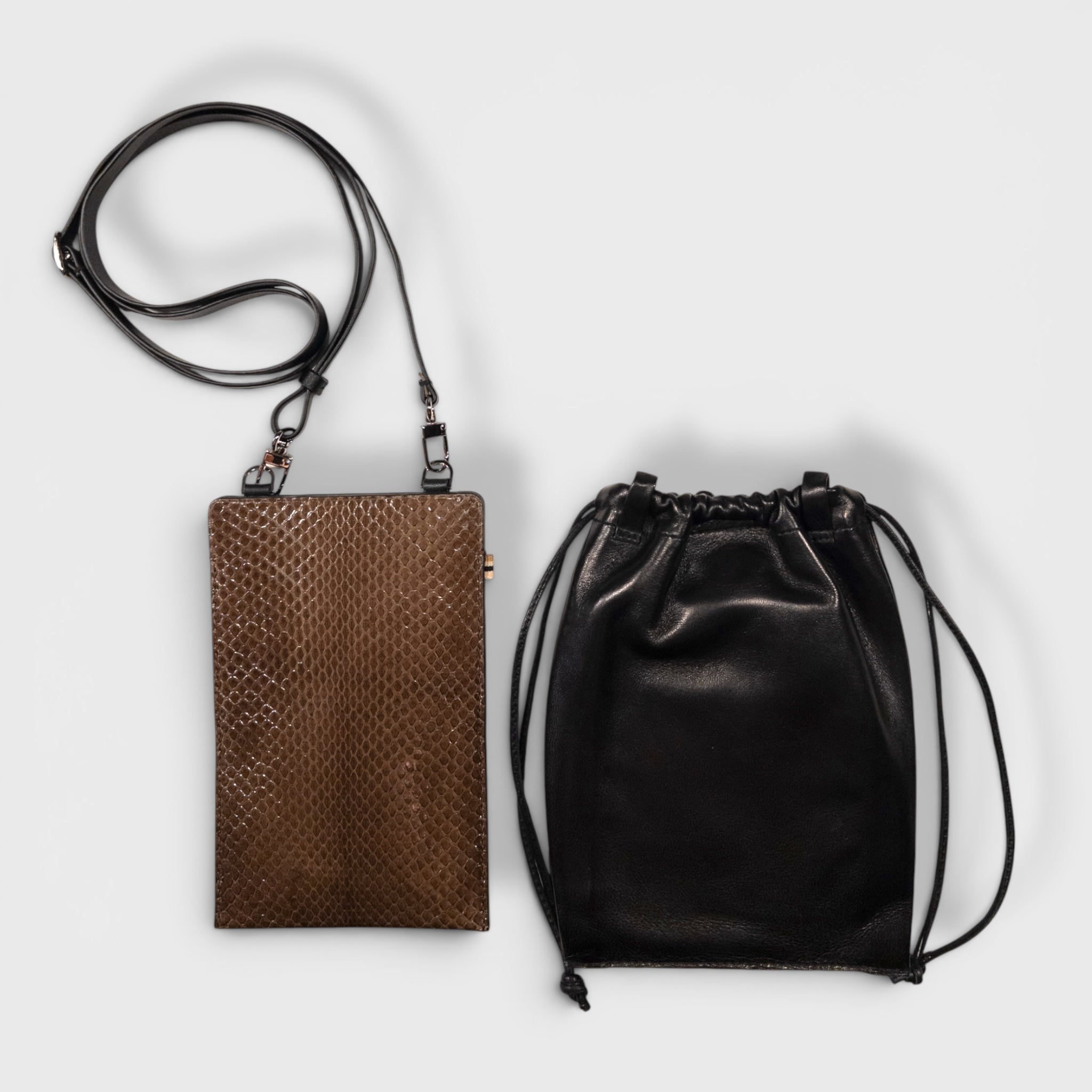Sac téléphone - Serpent marron moka