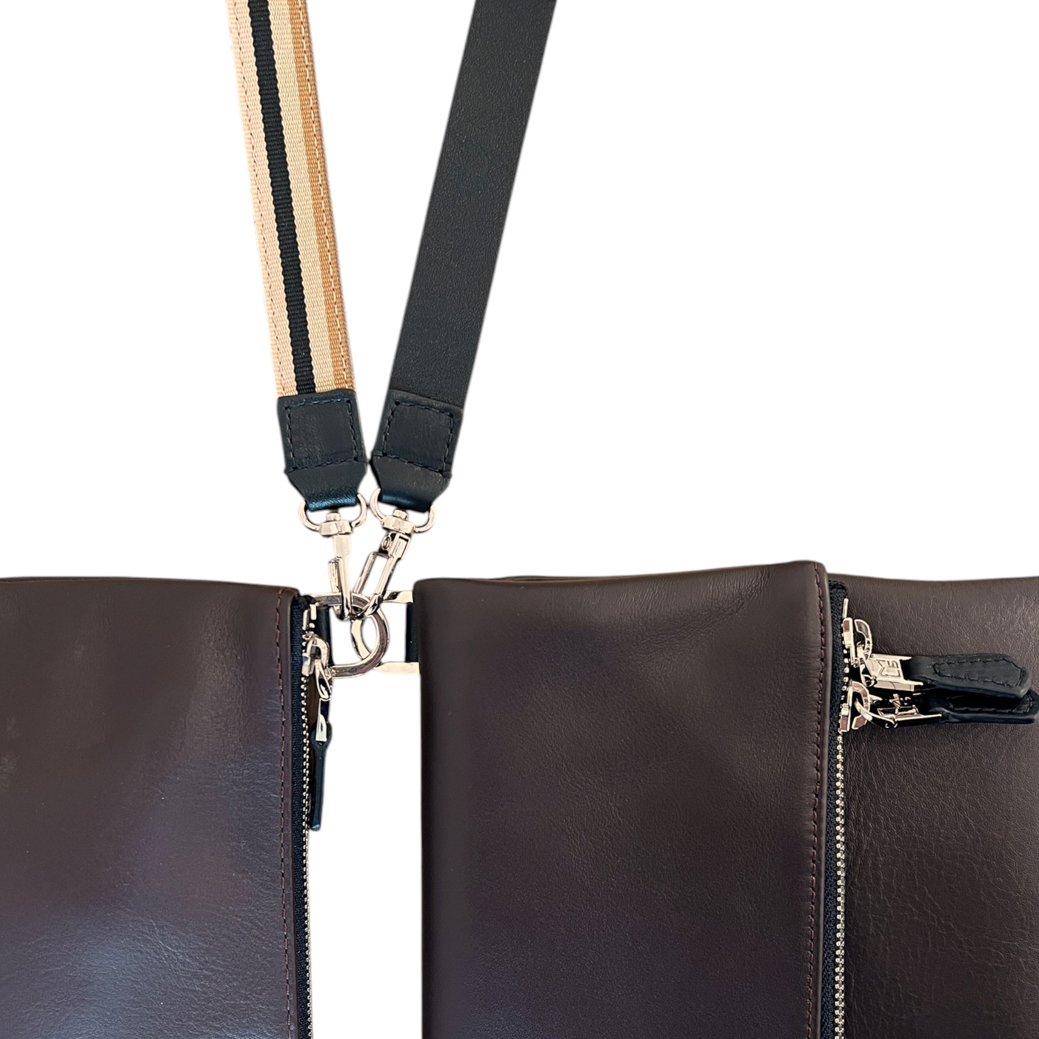 Duo pochette pliée à rabat avec pochette Duo zippée medium- ébène ébène - finition argent