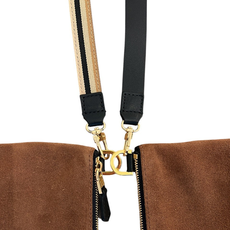 Duo pochettes medium - Daim camel et noir finitions dorées