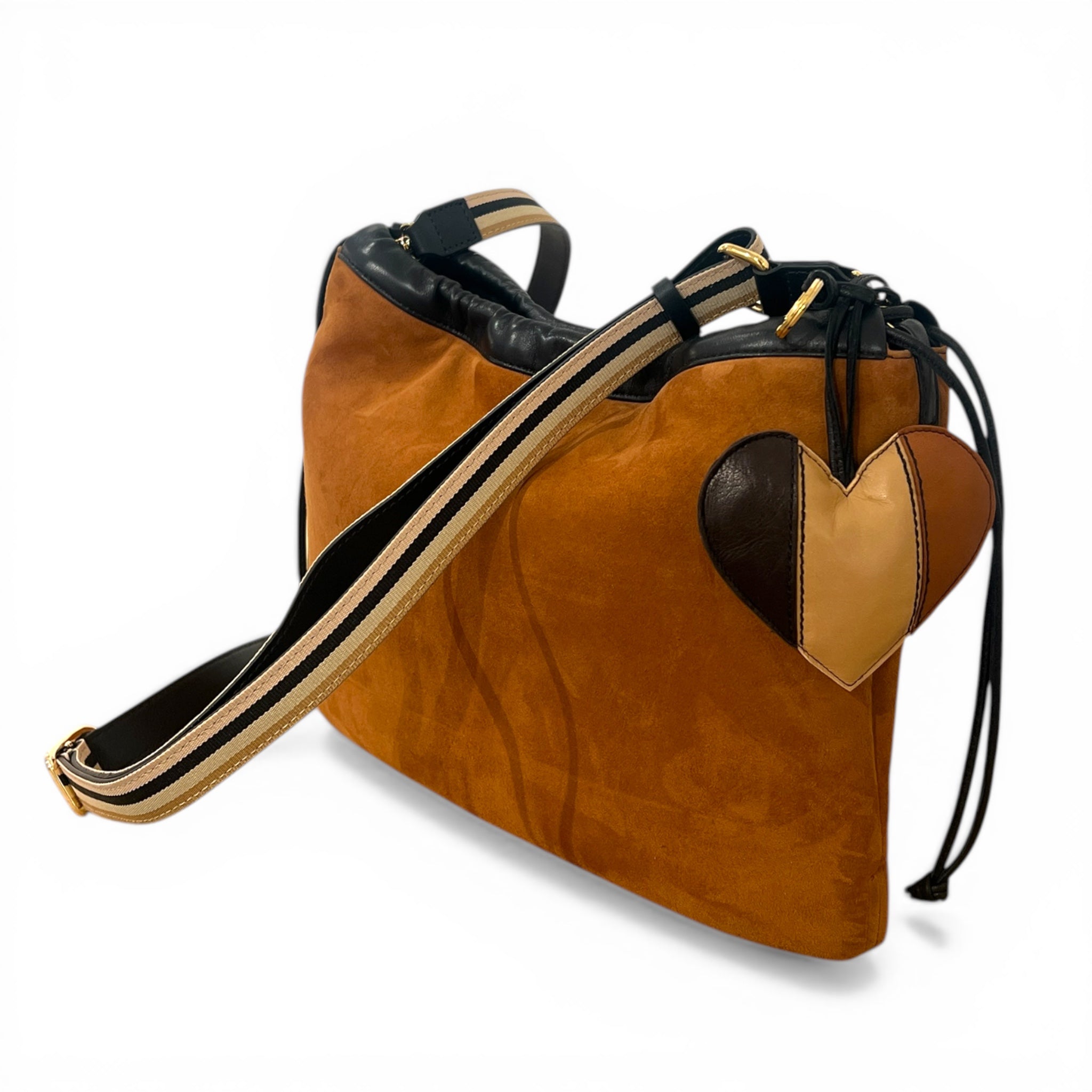 Pochette à lien de serrage - String medium - Daim cognac et noir