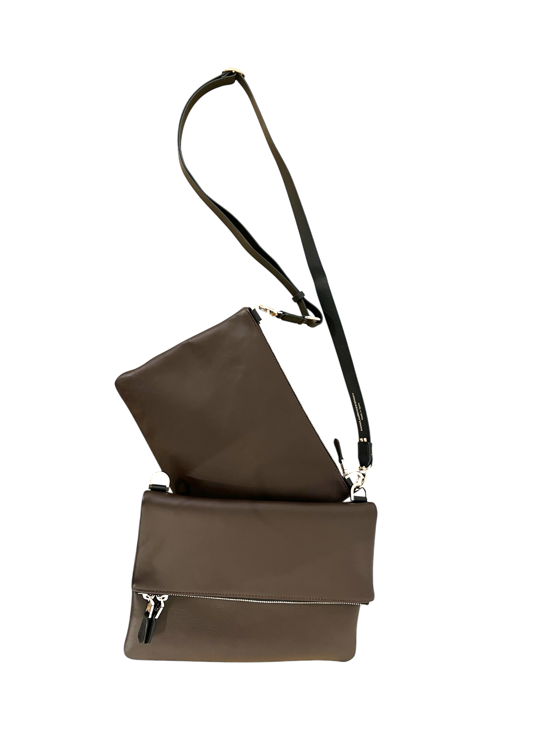 Duo pochette pliée à rabat avec pochette Duo zippée medium- ébène ébène - finition argent