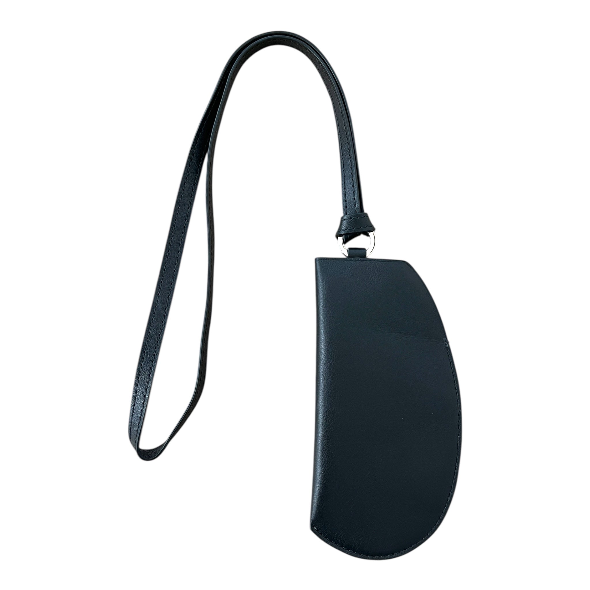 Étui à lunettes - Noir et finitions argentées lien cuir noir