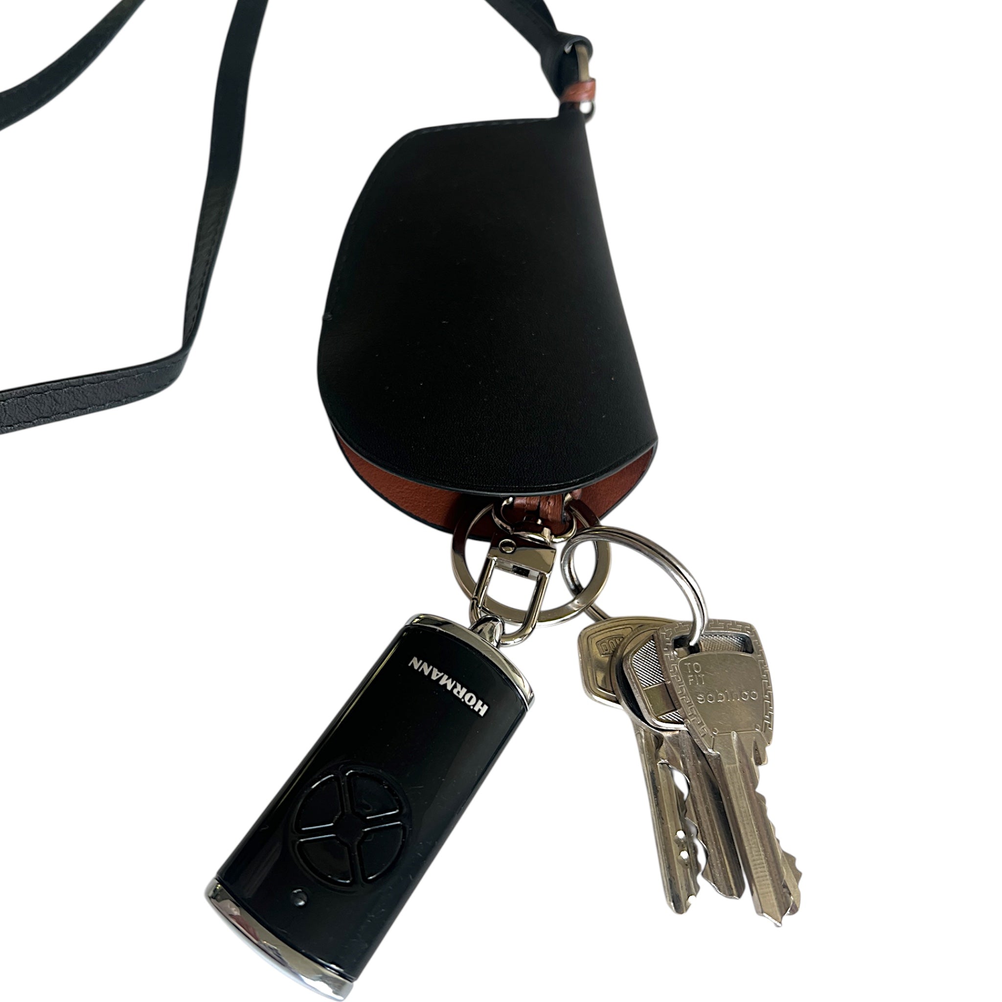 Porte-clés voiture- Noir et cognac et finitions argentées