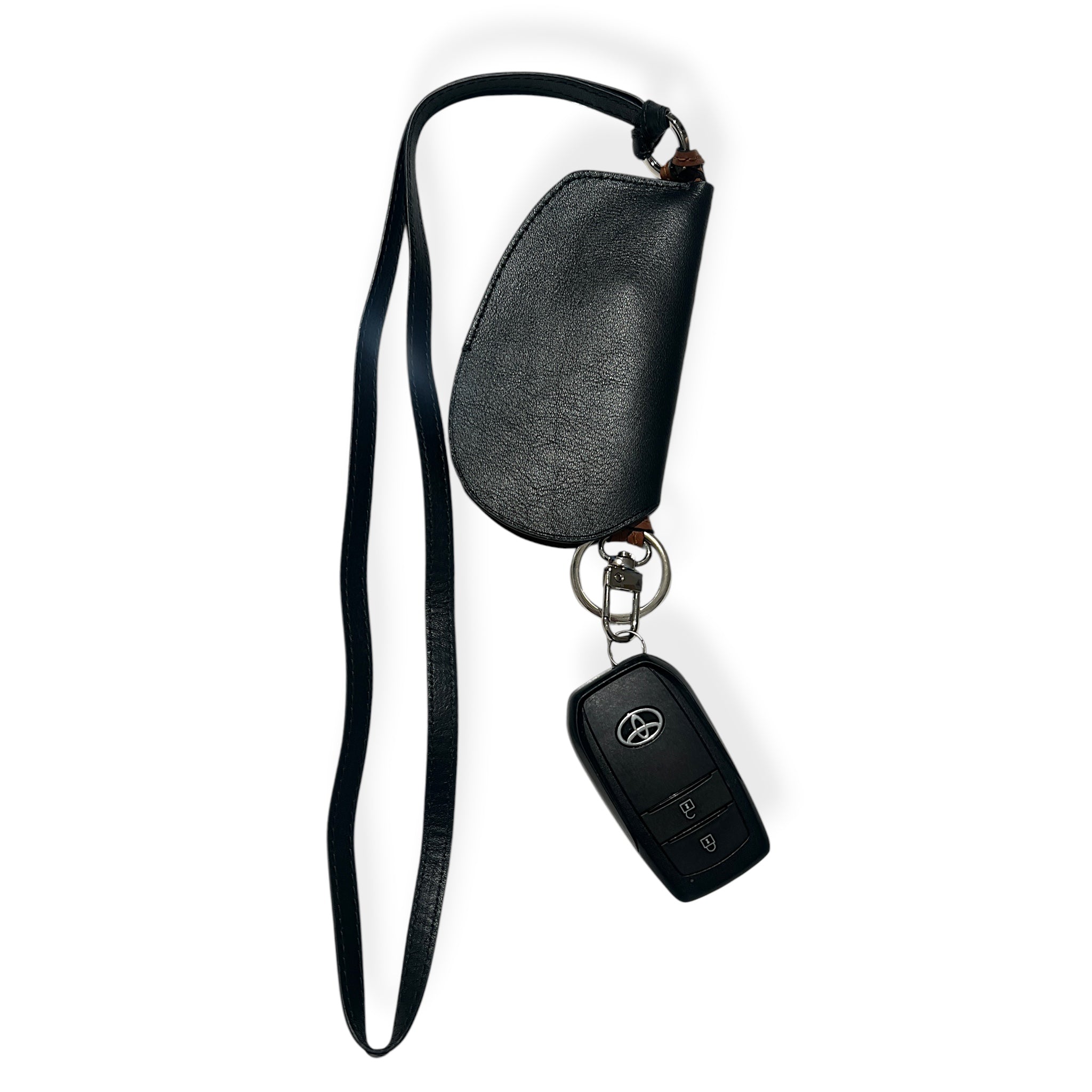 Porte-clés voiture- Noir et cognac et finitions argentées