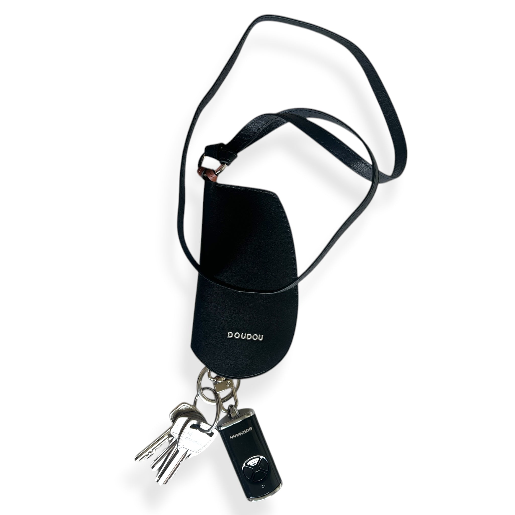 Porte-clés voiture- Noir et cognac et finitions argentées