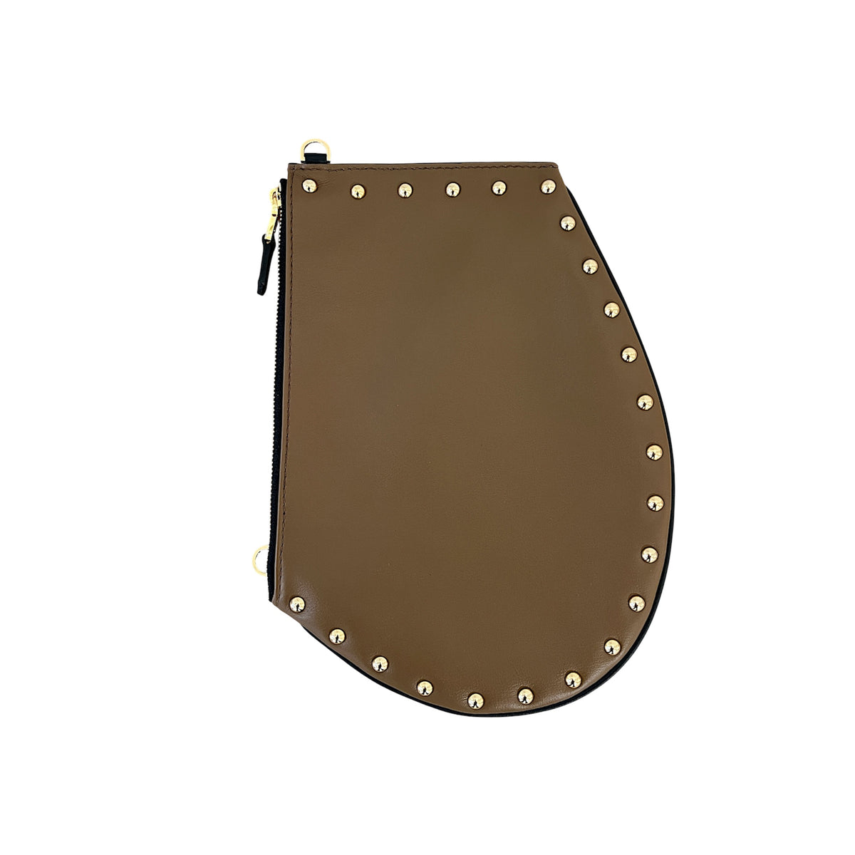 Pochette bandoulière - Zip medium - terre marron et noire cloutée finition dorée