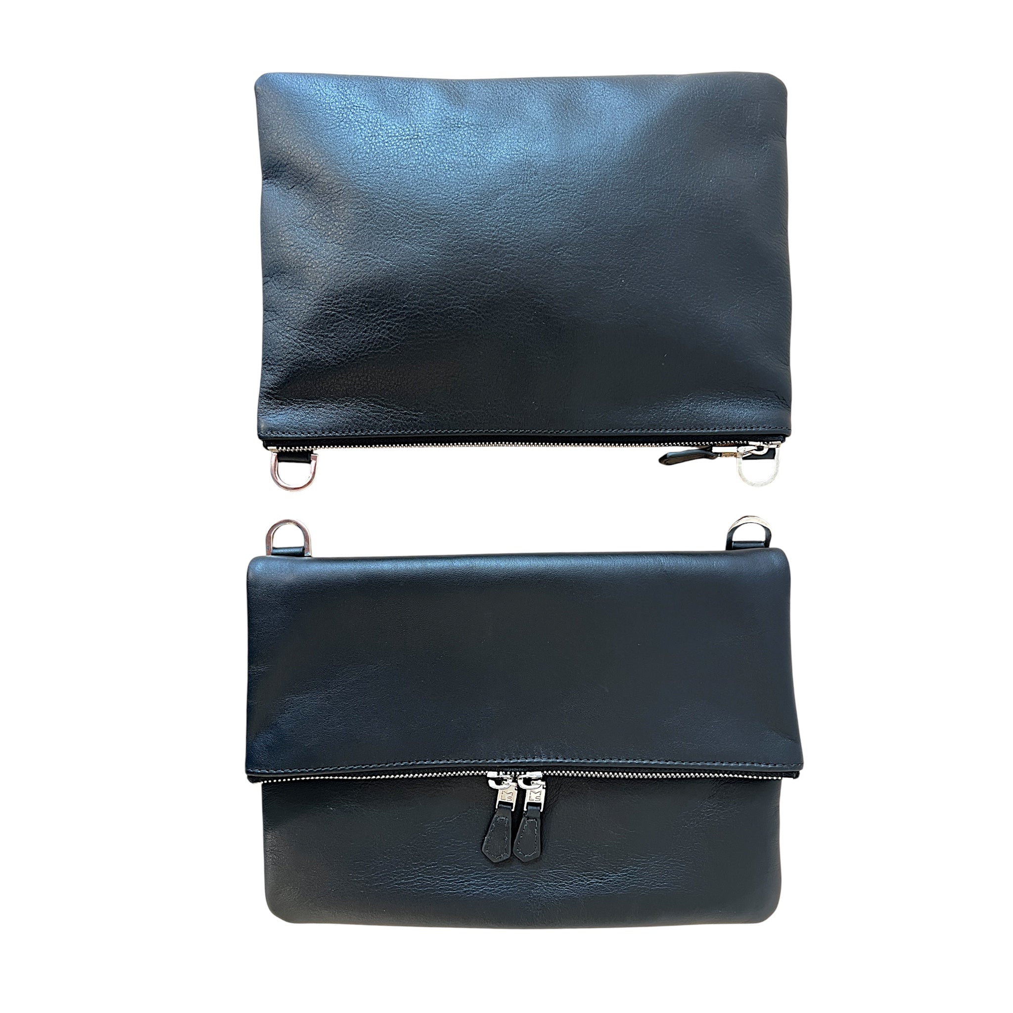 Duo Pocket fold-over flap with Pocket Duo zipped medium - Black silver finish