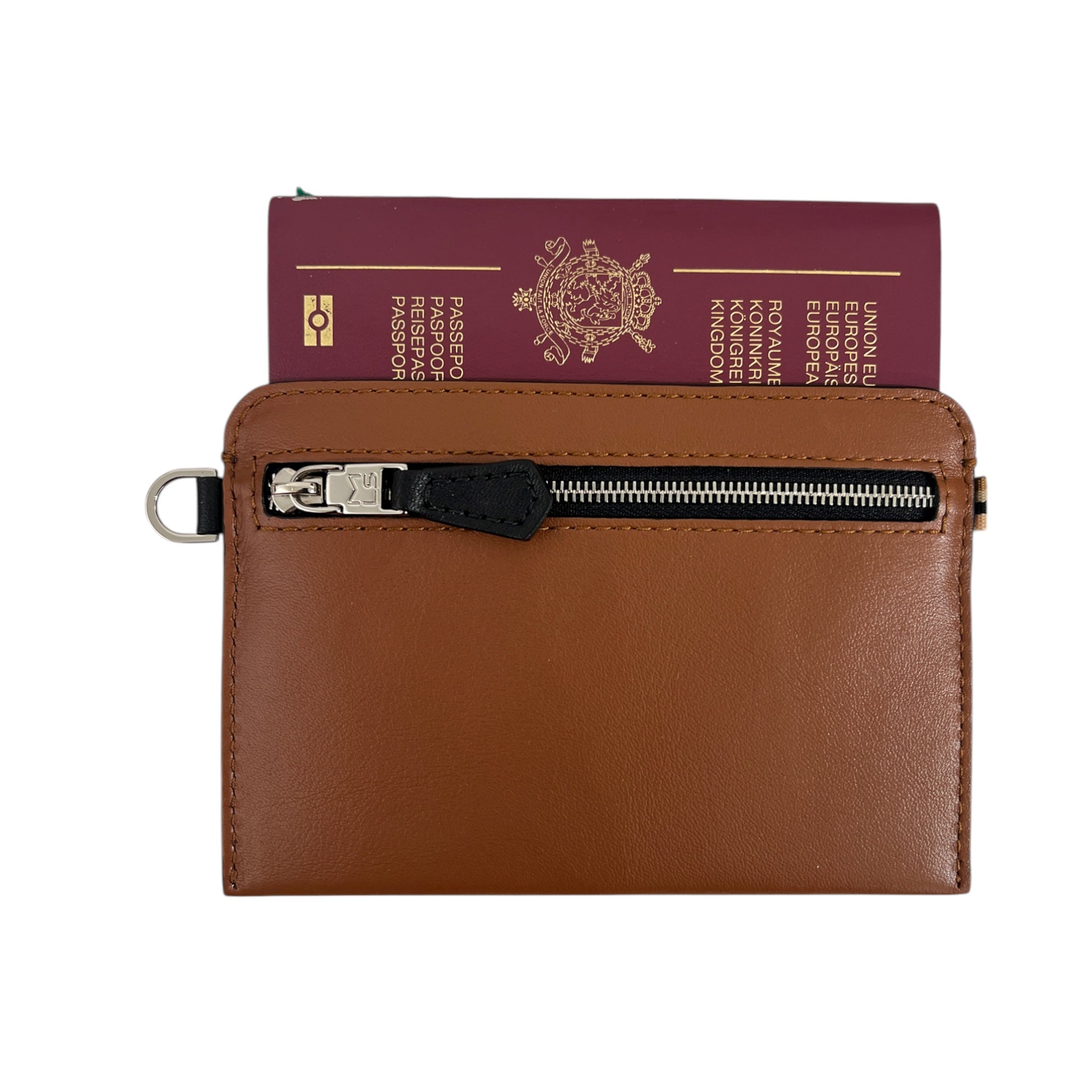 Portefeuille RFID - Zip Travel - cognac et finitions argentées