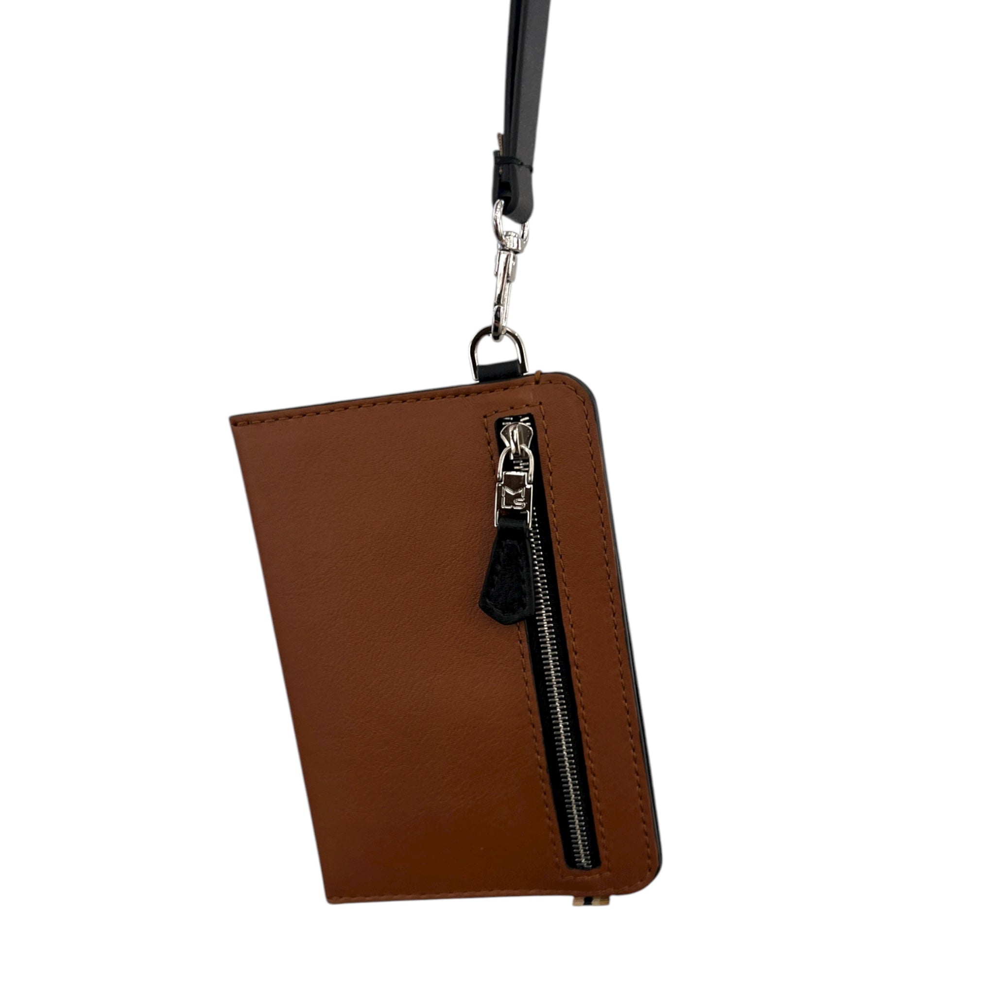 Portefeuille RFID - Zip Travel - cognac et finitions argentées
