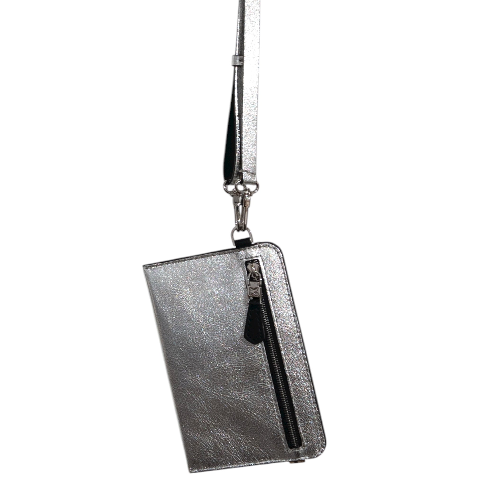 Portefeuille RFID - Zip Travel - métallisé argent et finitions argentées