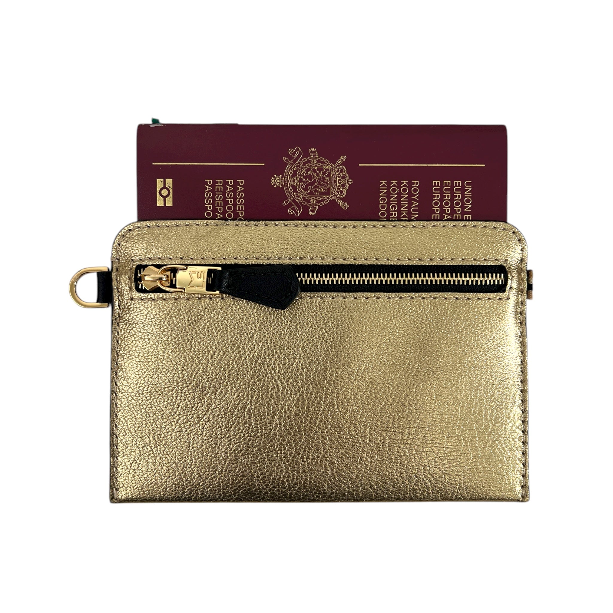 Portefeuille RFID - Zip Travel - métallisé or et finitions dorées