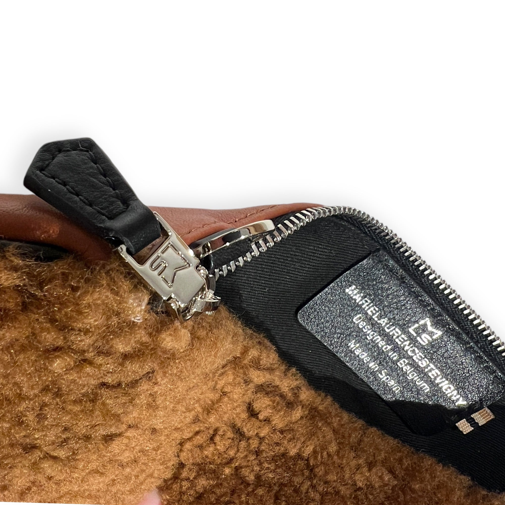 marielaurencestevigny- Zip maxi curly shearling tan cross body bag - croco leather - tan