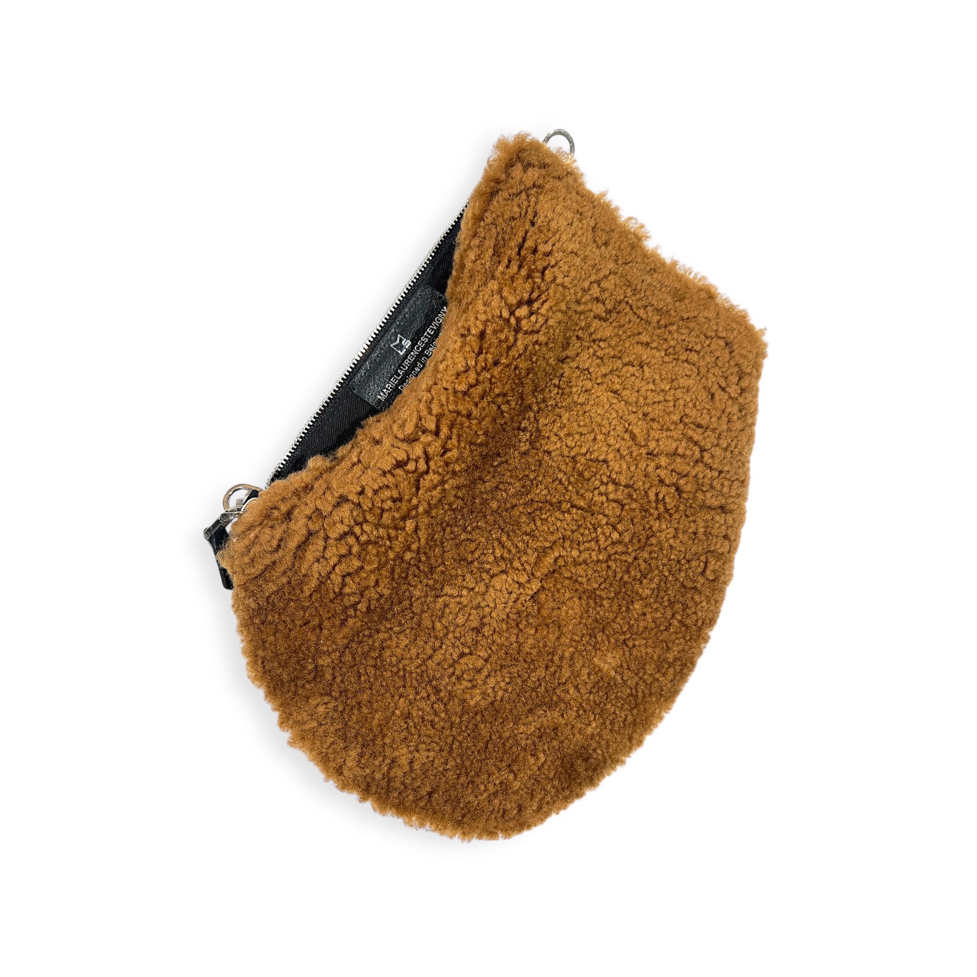 marielaurencestevigny- Zip maxi curly shearling tan cross body bag - croco leather - tan