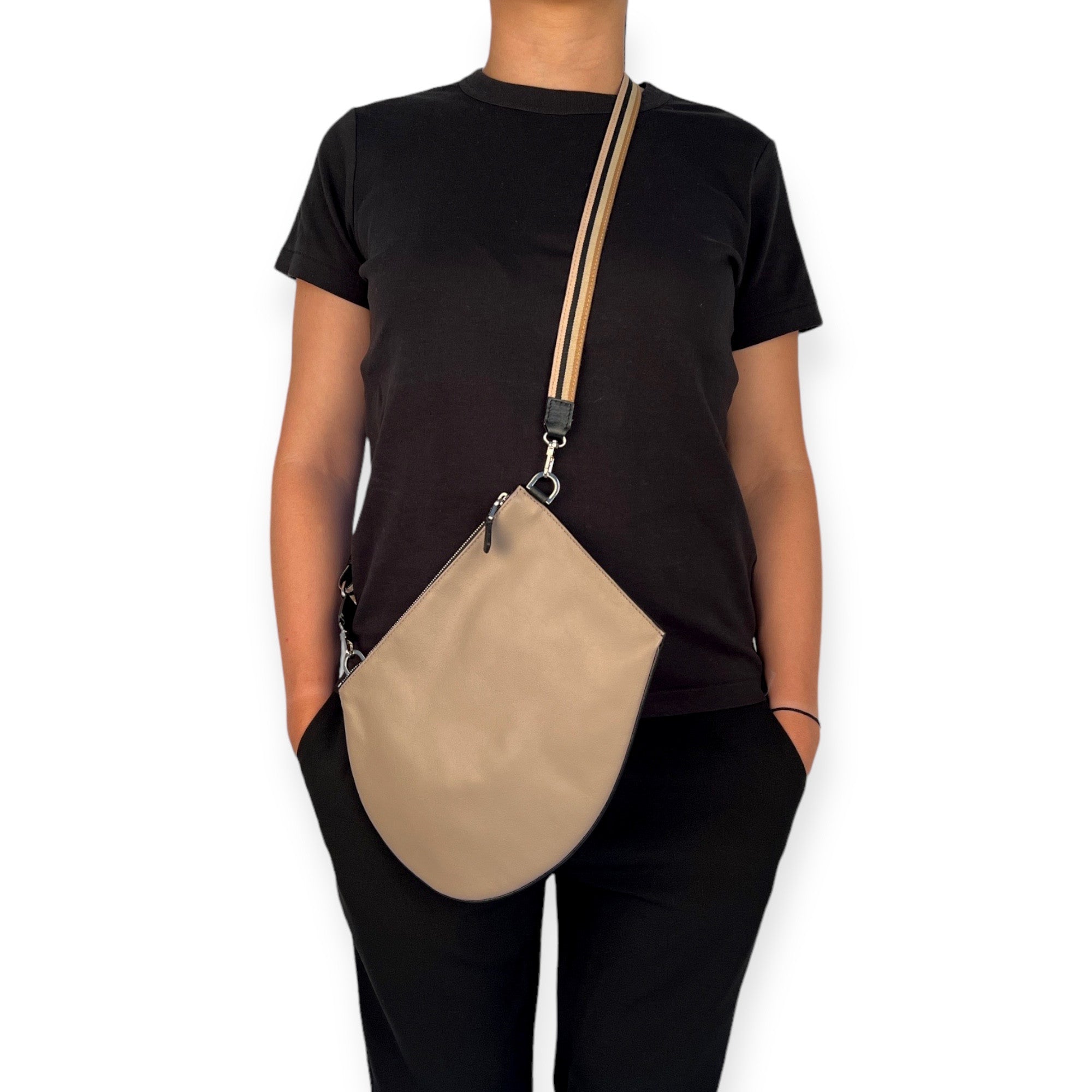 Pochette bandoulière - Zip XL - Taupe et noir