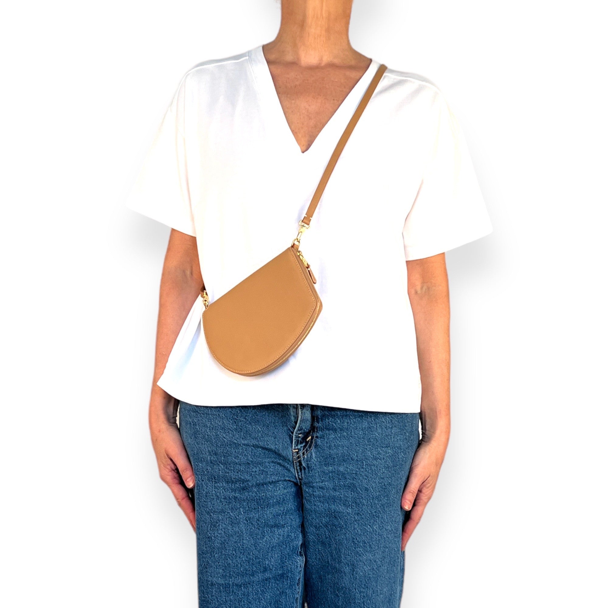 Pochette organisée bandoulière - Pocket medium - Miel finitions dorées