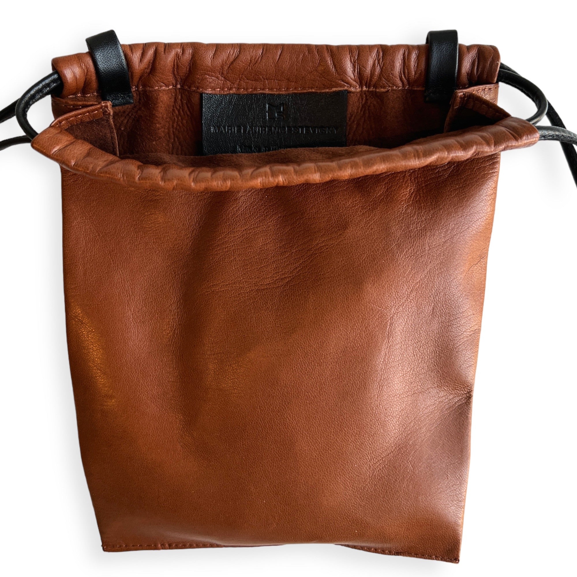 MARIELAURENCESTEVIGNY-Drawstring pouch combo - drawstring pouch -Tan -front open.JPG