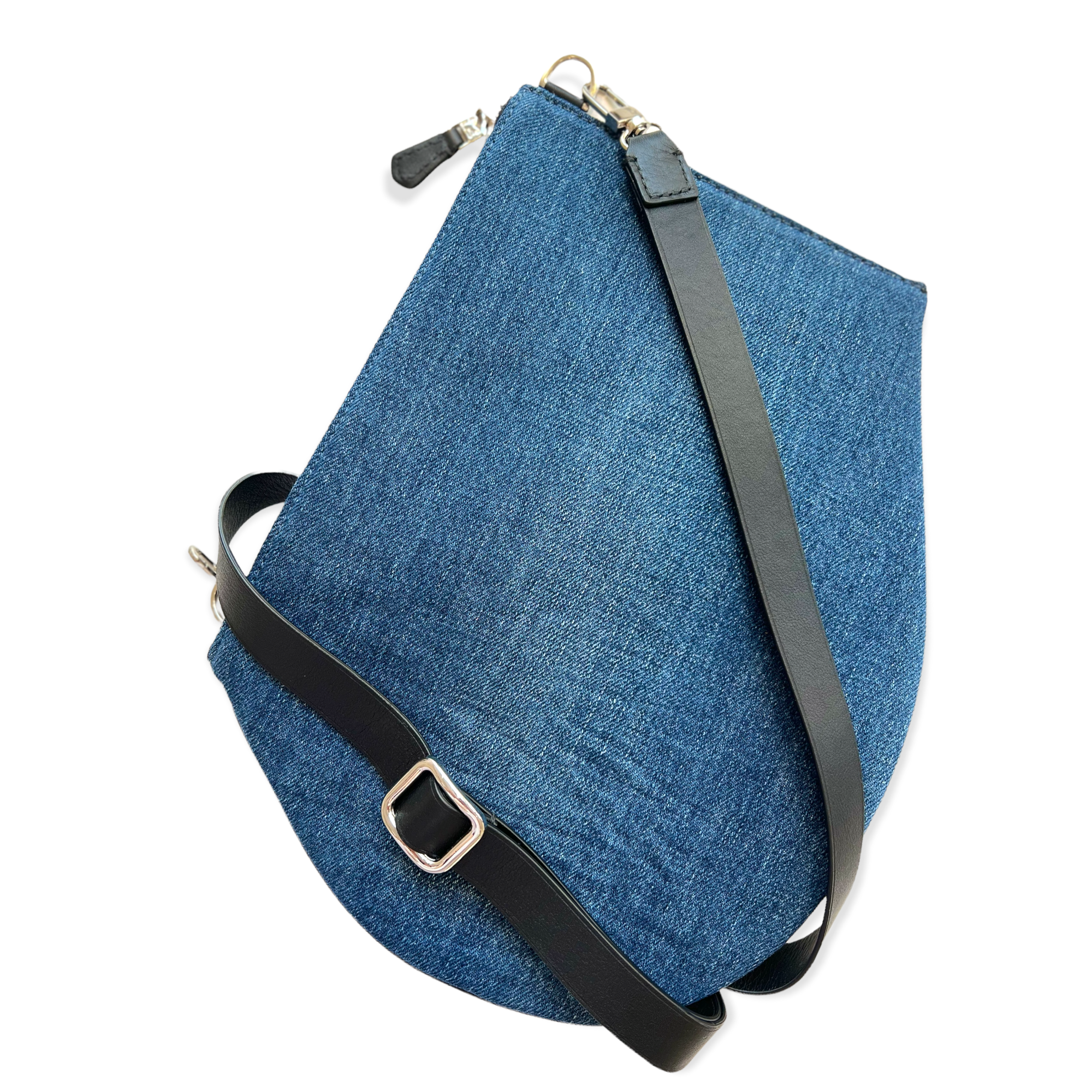 Zip XL upcycled denim LARGE BLACK CROSS STRAP .PNG