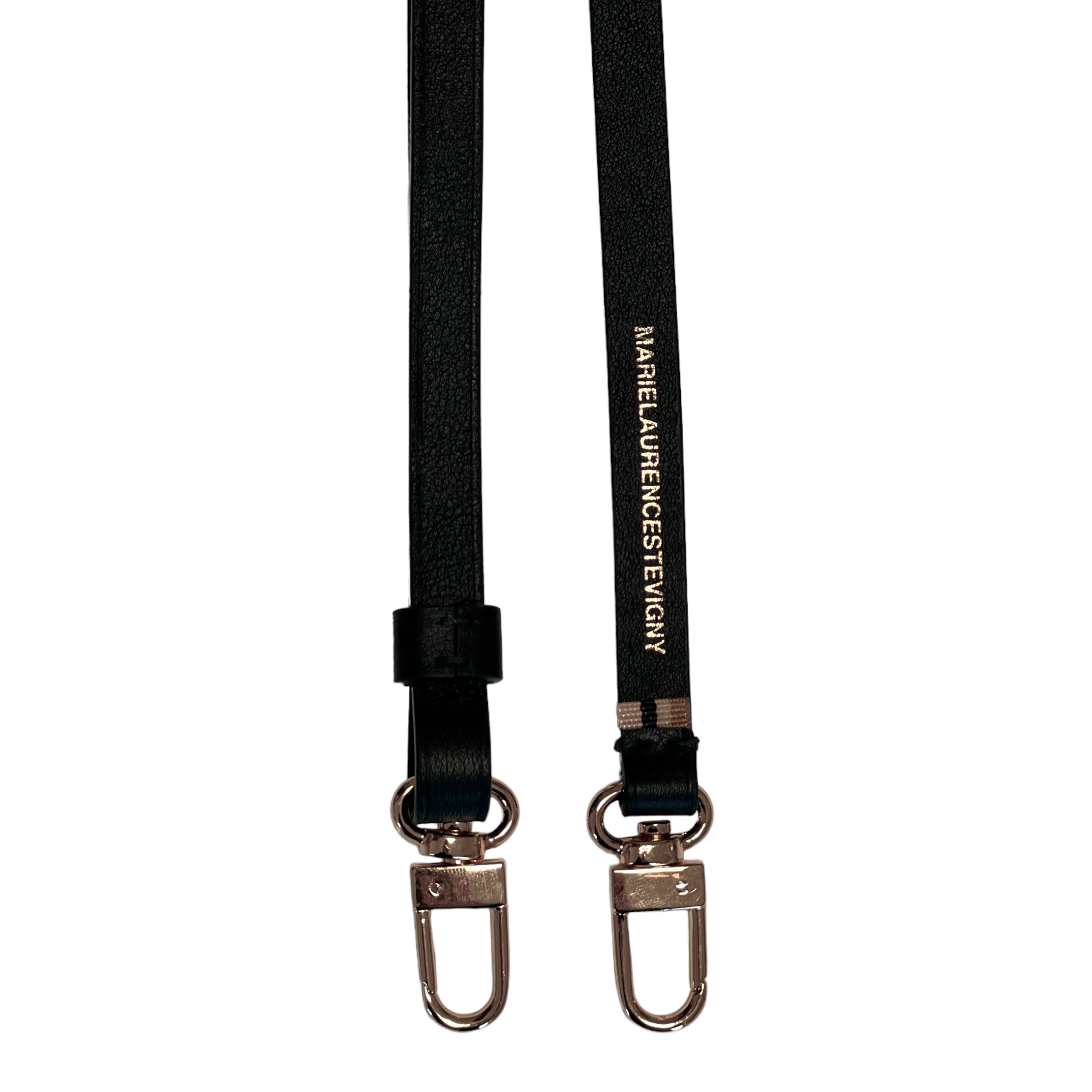 MLS marielaurencestevigny adjustable strap thin black leather gold hardware detail back.PN
