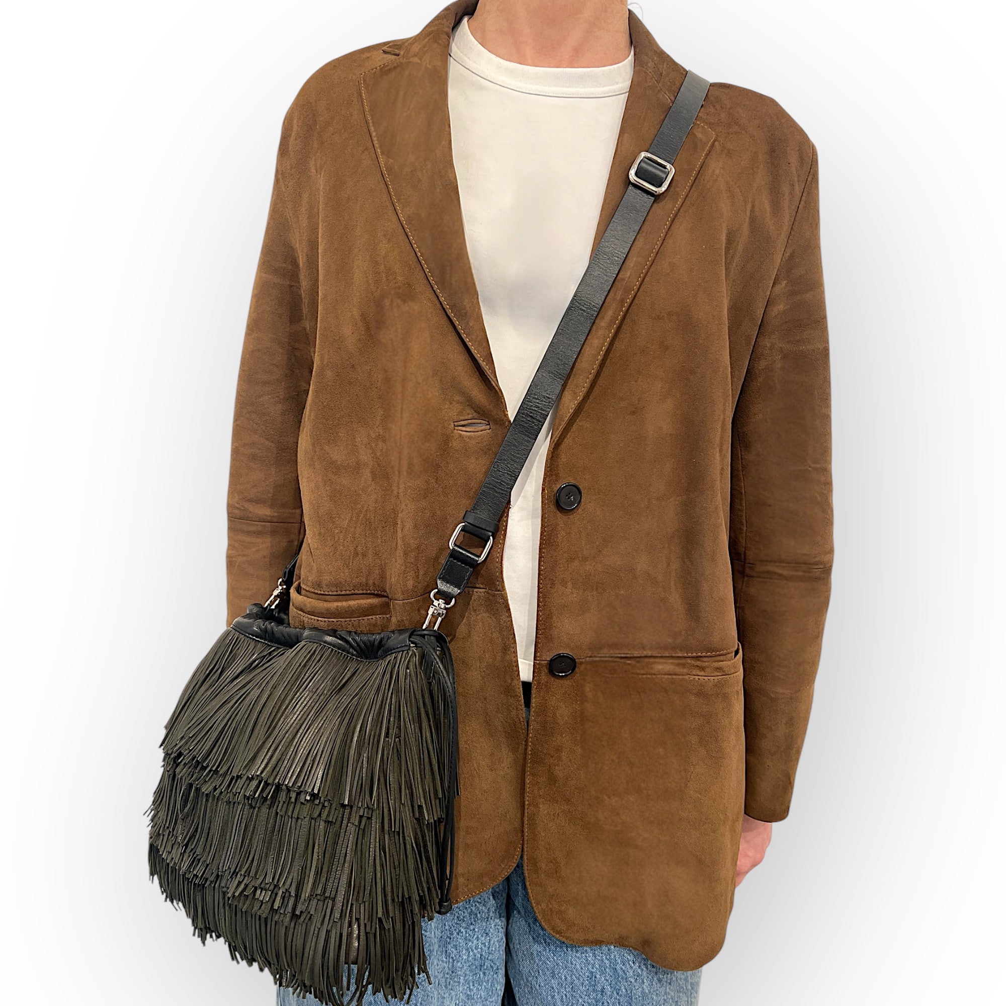 MARIELAURENCESTEVIGNY__String pouches maxi-earth khaki-fringes-packshoot with black strap