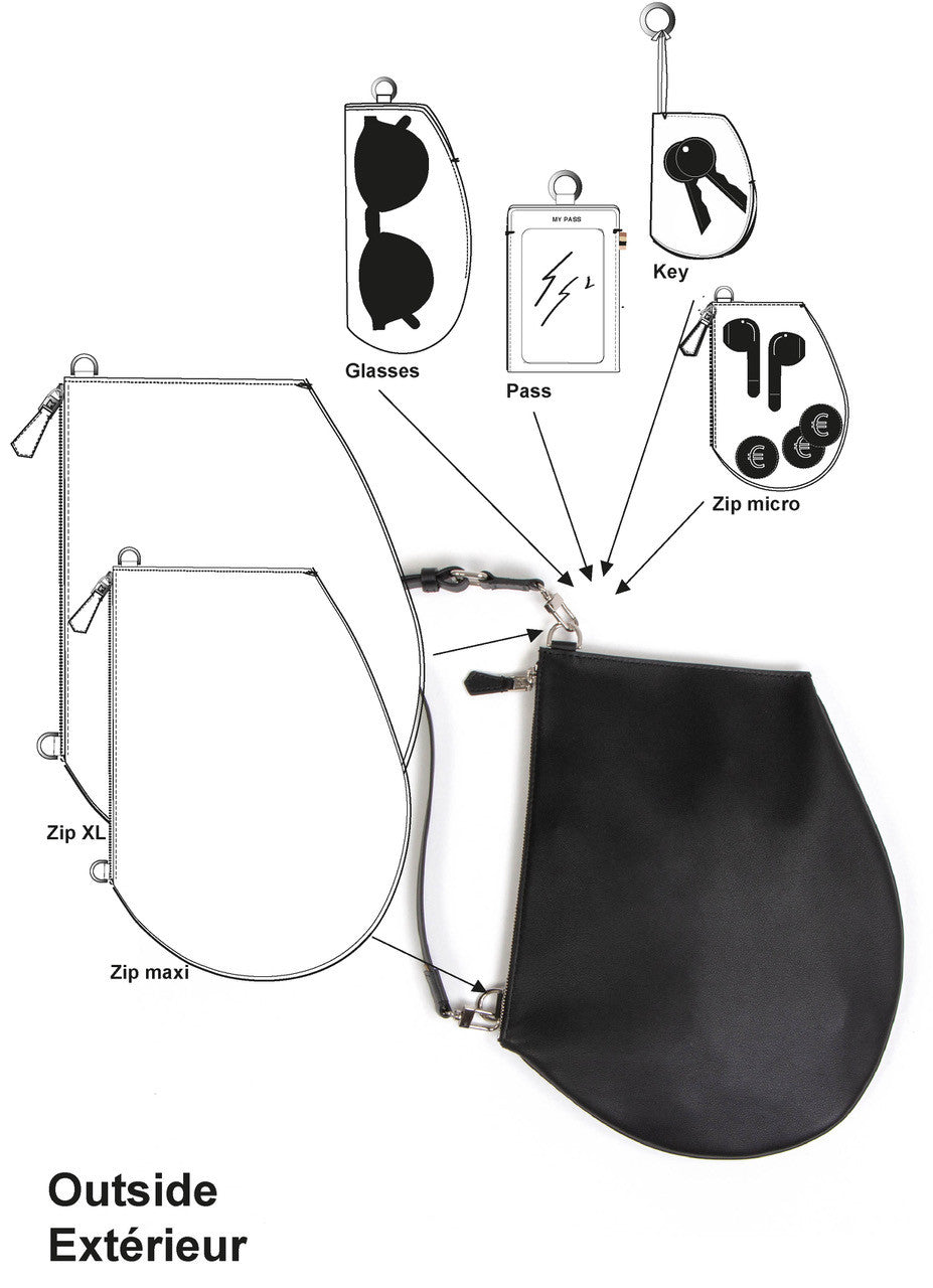 Pochette bandoulière - Zip XL - Blanc cassé et noir