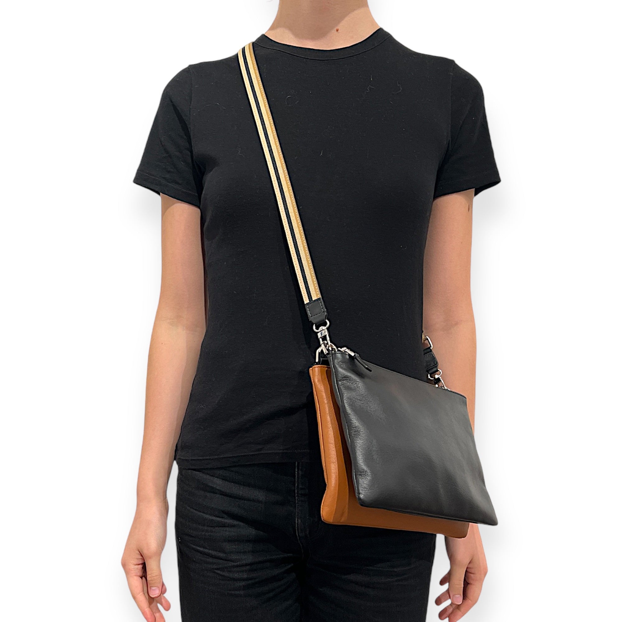 marielaurencestevigny- Duo maxi pouch bag leather nickel hardware- black & tan .JPG