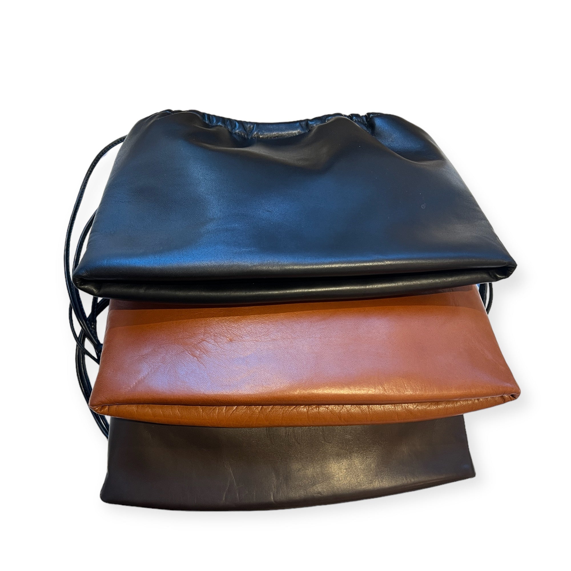 Pochette à lien de serrage - String medium - Cognac et noir