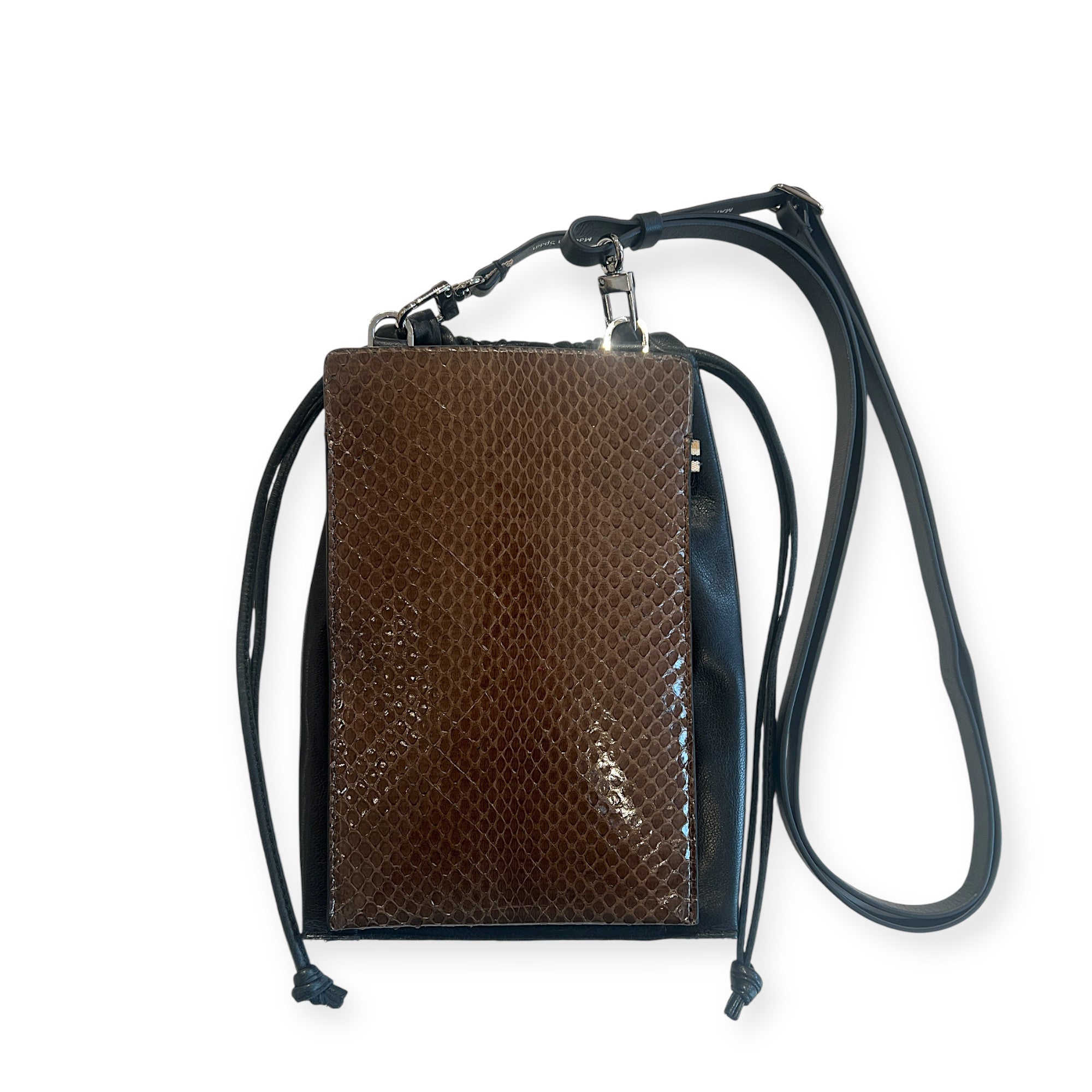 MARIELAURENCESTEVIGNY- Phone bag- moka snake - front with black string nano attached .JPEG
