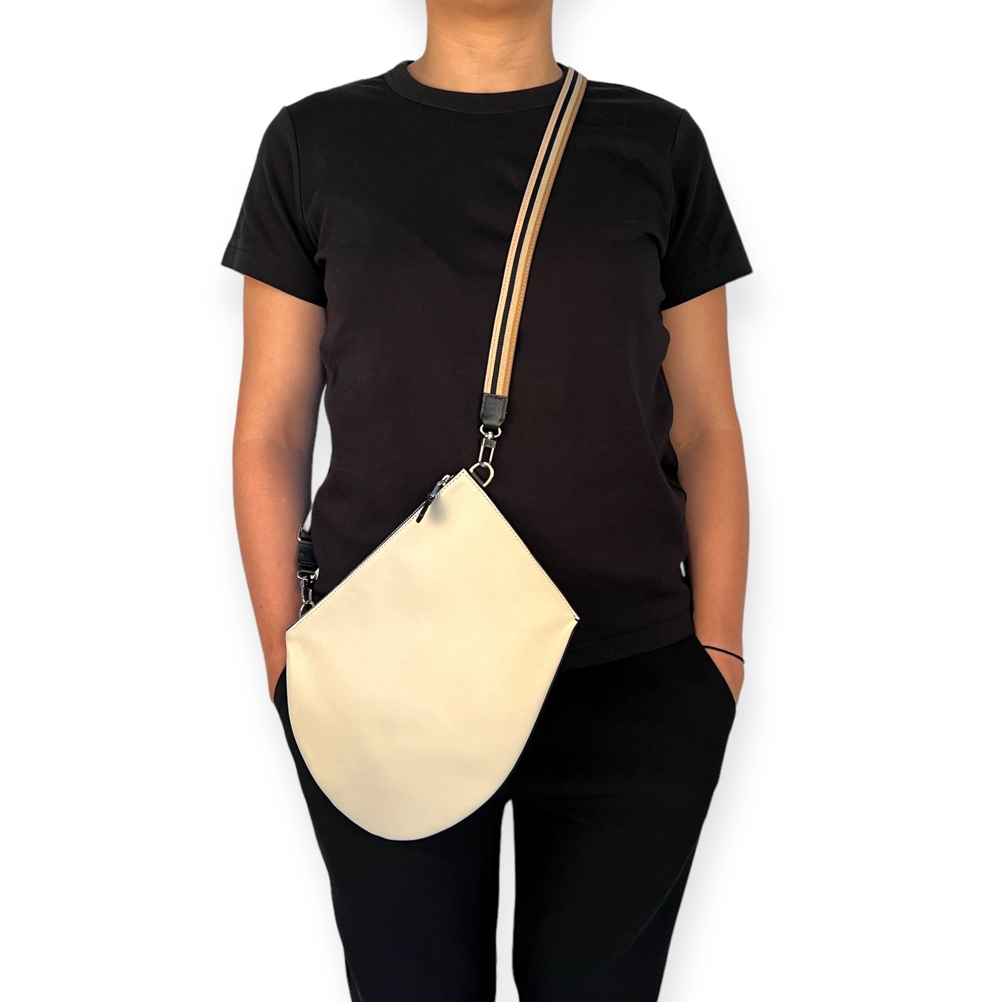 Pochette bandoulière - Zip XL - Blanc cassé et noir