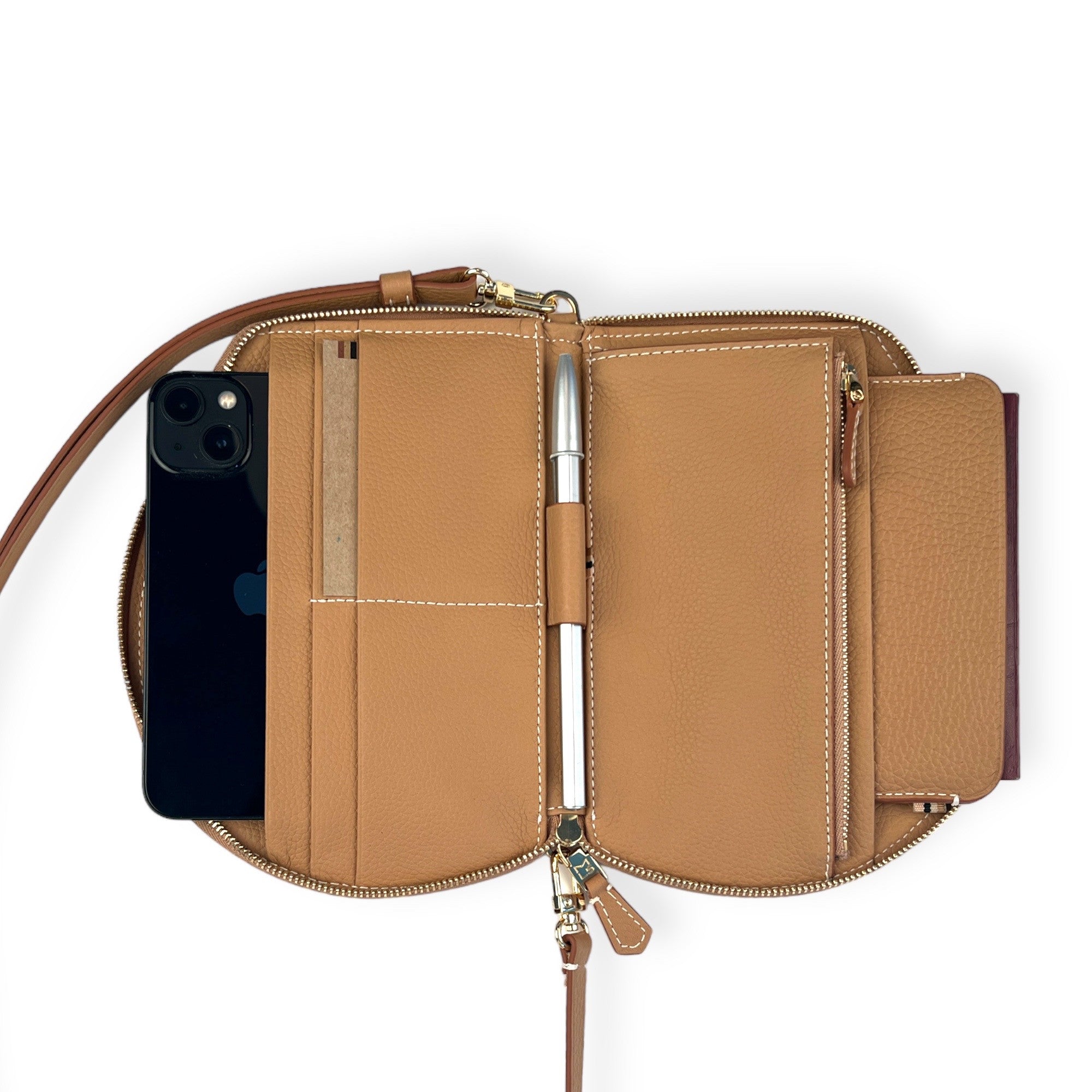 Pochette organisée bandoulière - Pocket medium - Miel finitions dorées