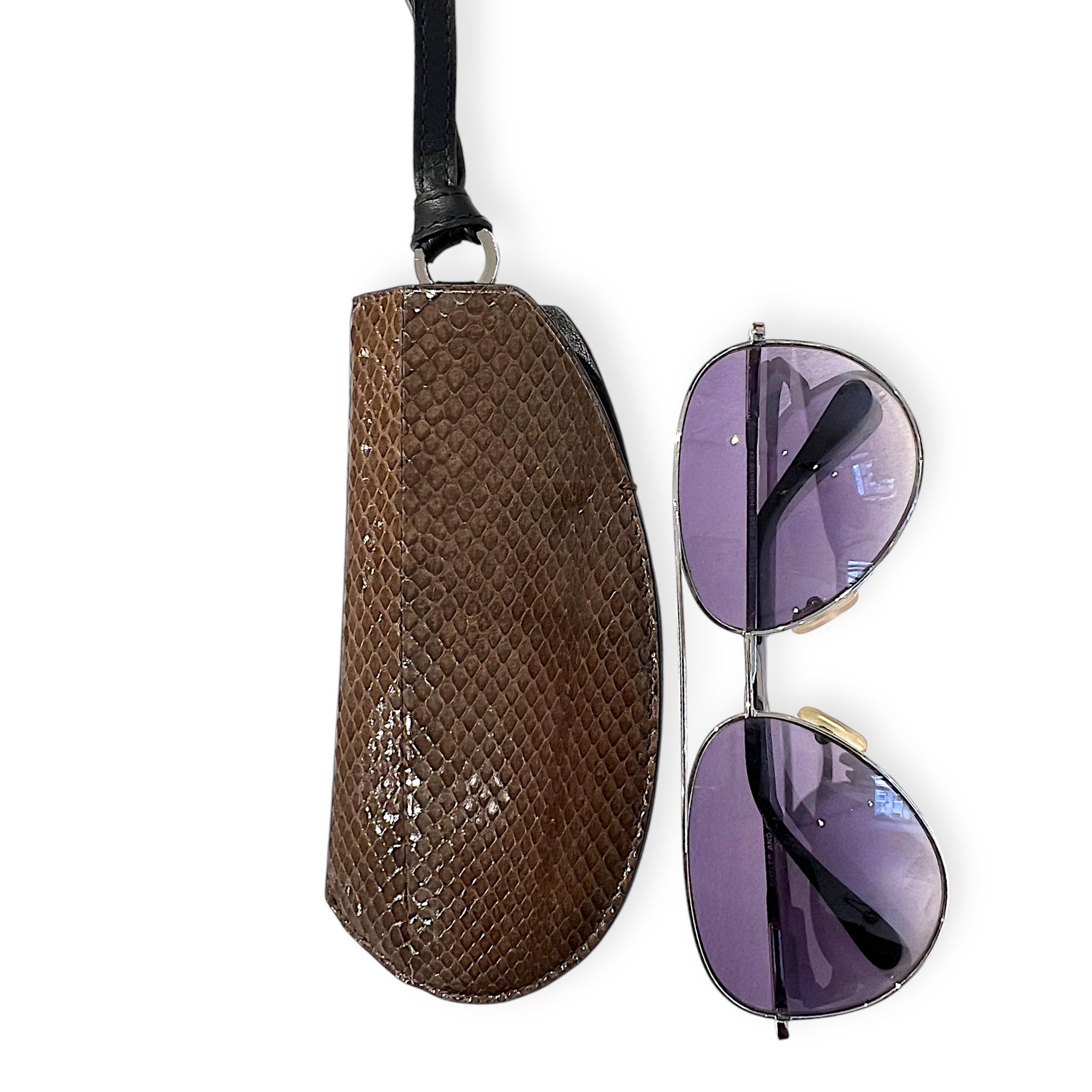 MARIELAURENCESTEVIGNY- Glasses case- moka snake - front WITH GLASSES.JPEG