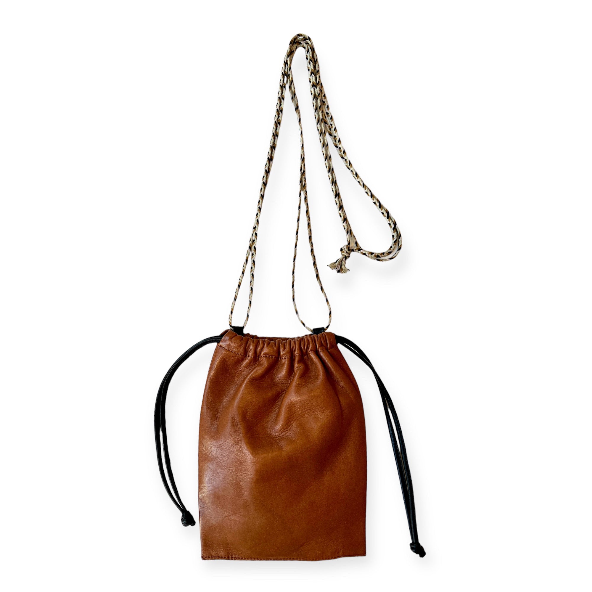 Pochette à lien de serrage String nano Cognac et noir